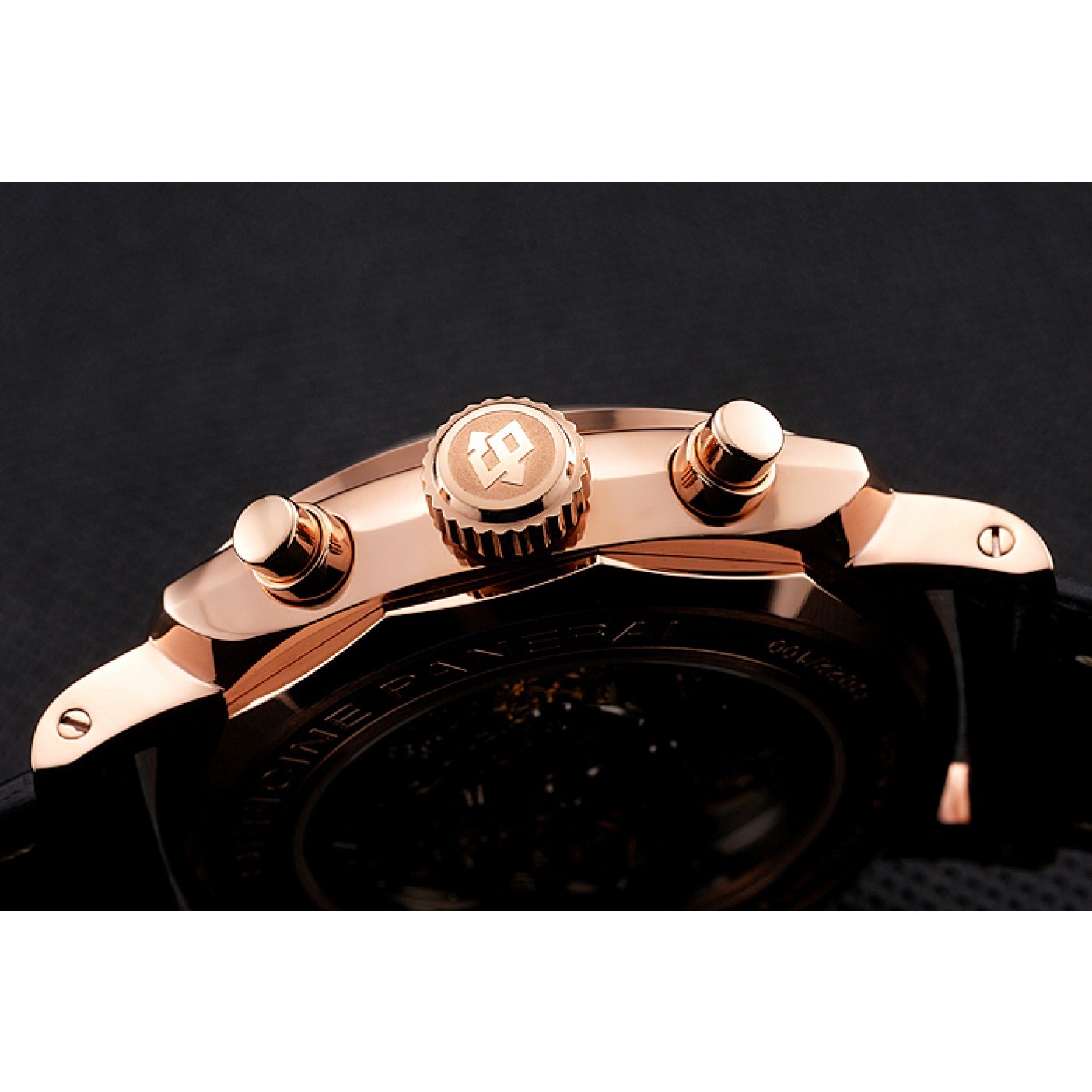 Swiss Panerai Radiomir 1940 Chronograph Black Dial Rose Gold Case Black Leather Strap