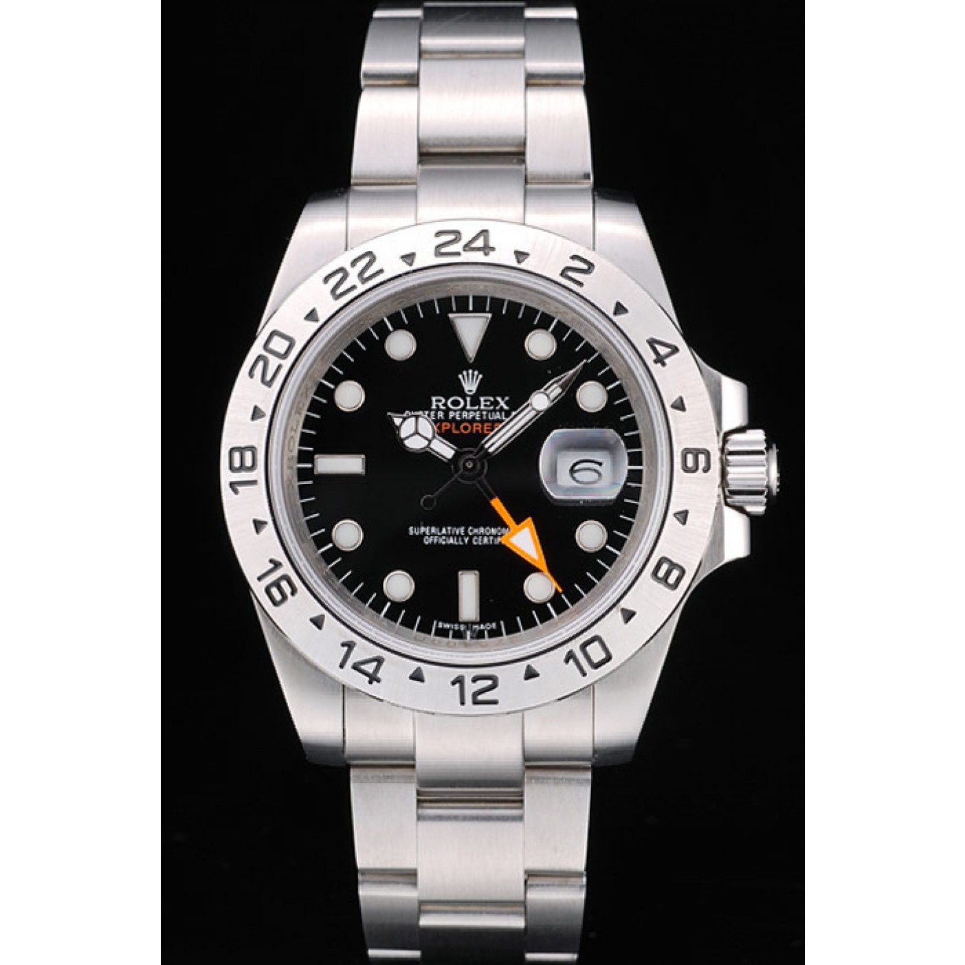 Rolex Swiss Explorer Stainless Steel Bezel Black Dial Watch