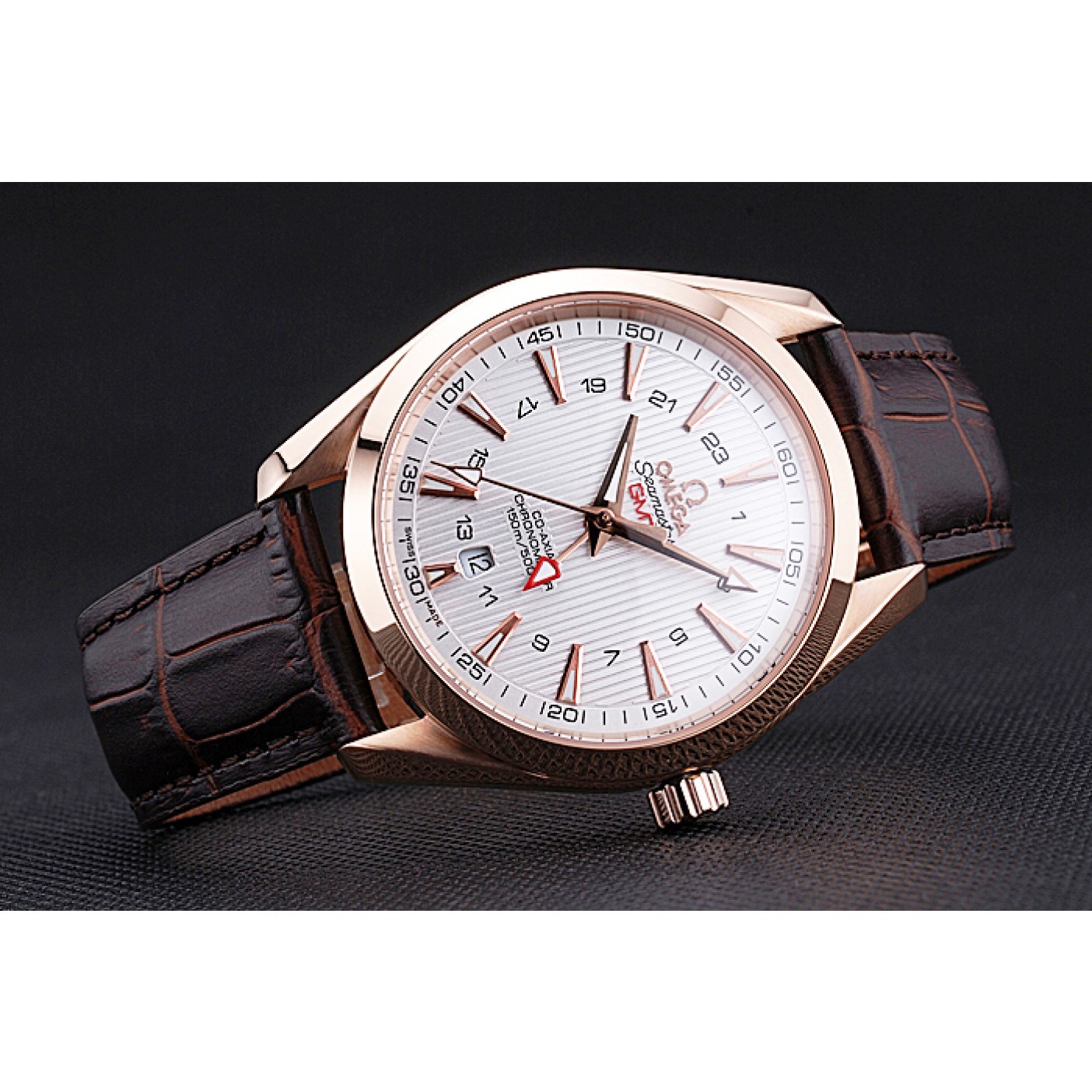 Omega Seamaster Planet Ocean GMT White Dial Rose Gold Case Brown Leather Band 622400