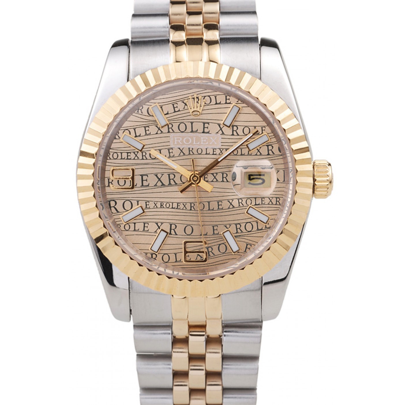 RepTime Watches Rolex DateJust Two Tone Stainless Steel 18k Gold PlatedGold Dial