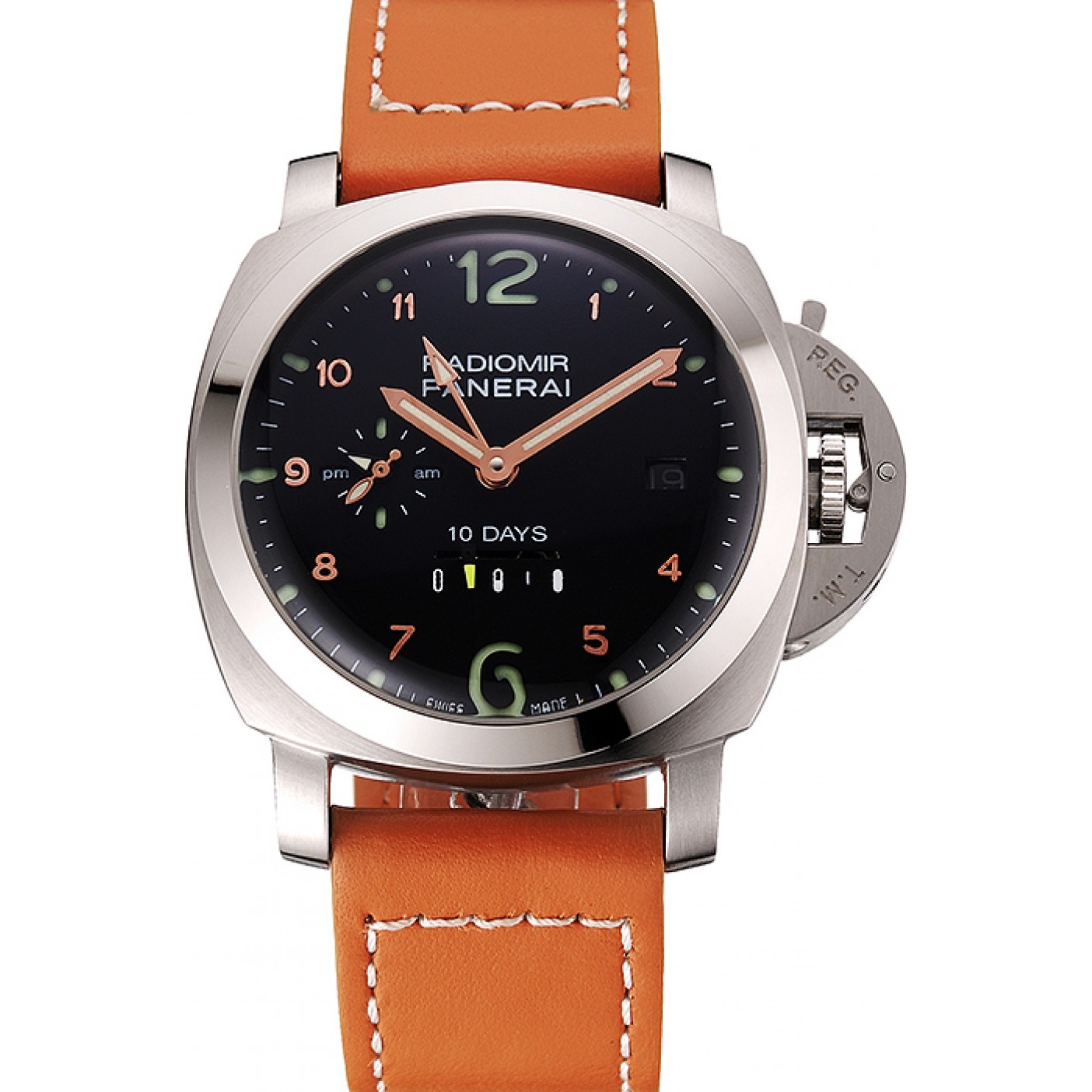 Panerai Radiomir Stainless Steel Bezel Orange Leather Bracelet 622317