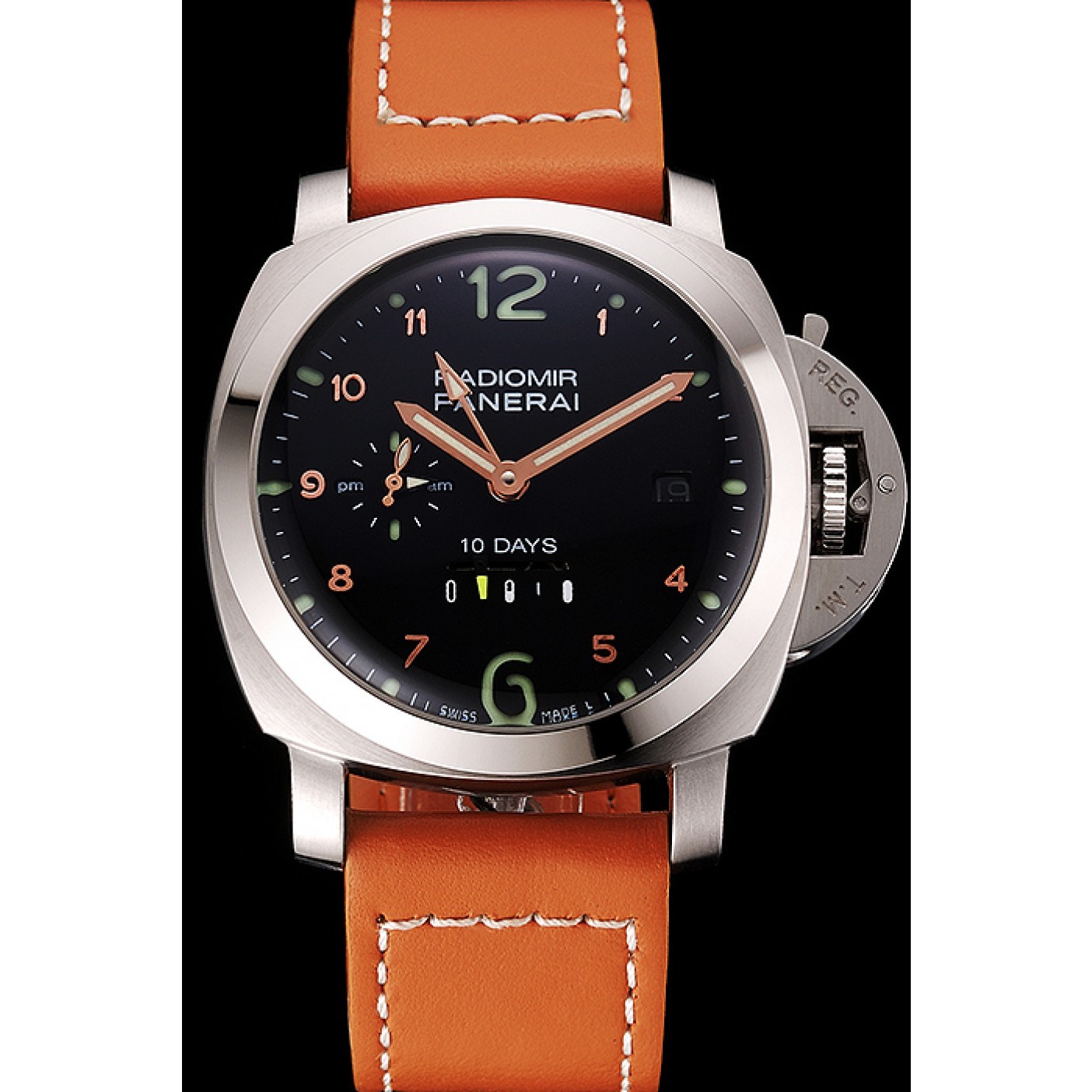 Panerai Radiomir Stainless Steel Bezel Orange Leather Bracelet 622317