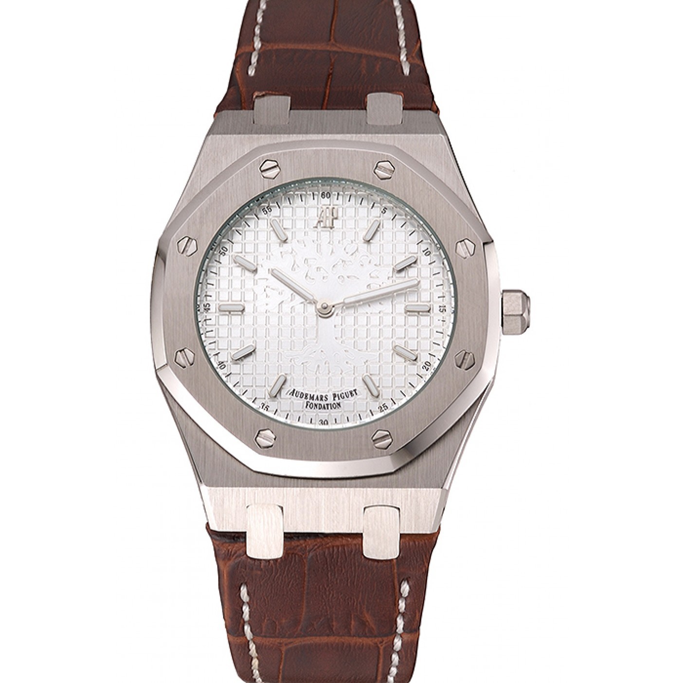 Audemars Piguet Royal Oak Fondation White Dial Stainless Steel Case Brown Leather Strap