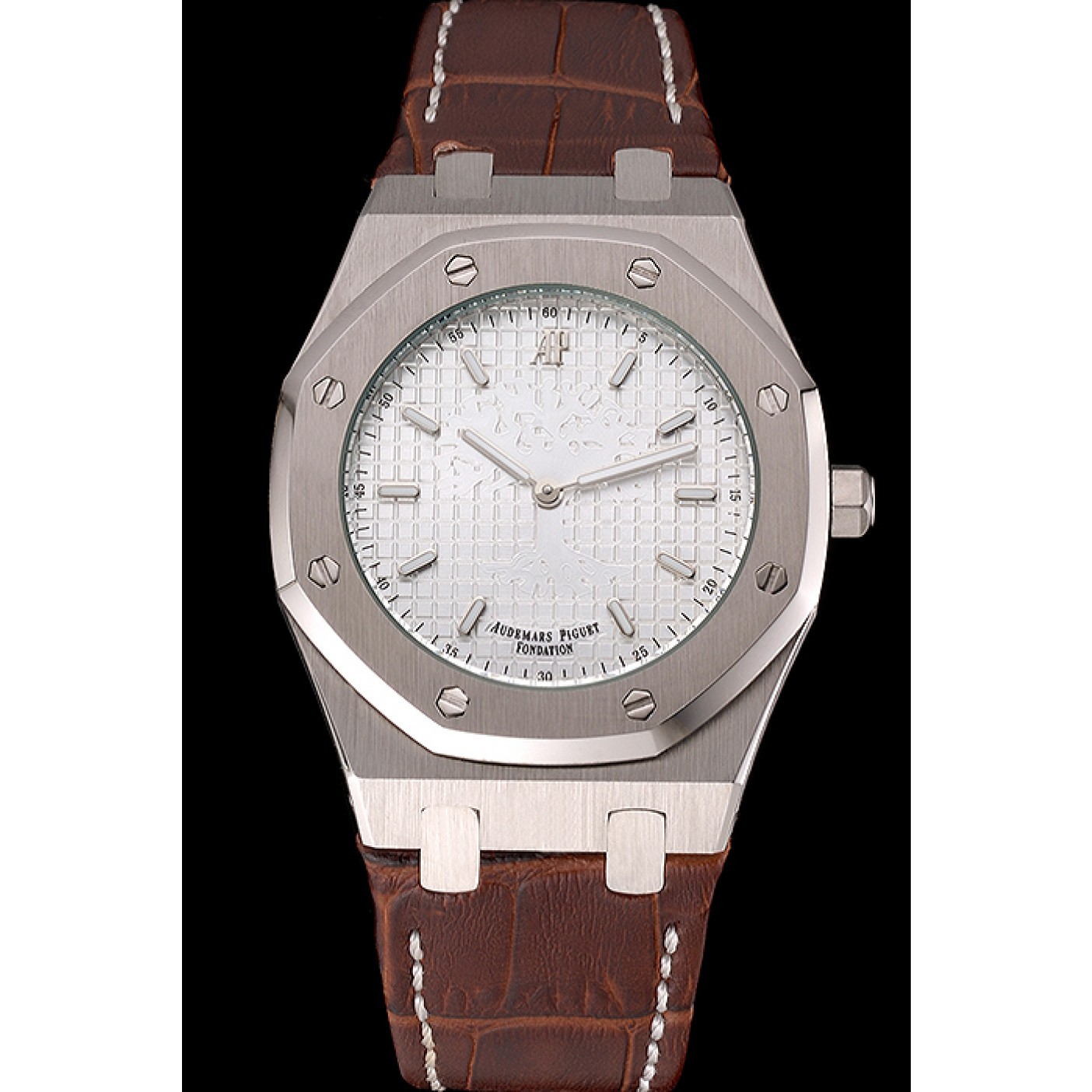 Audemars Piguet Royal Oak Fondation White Dial Stainless Steel Case Brown Leather Strap