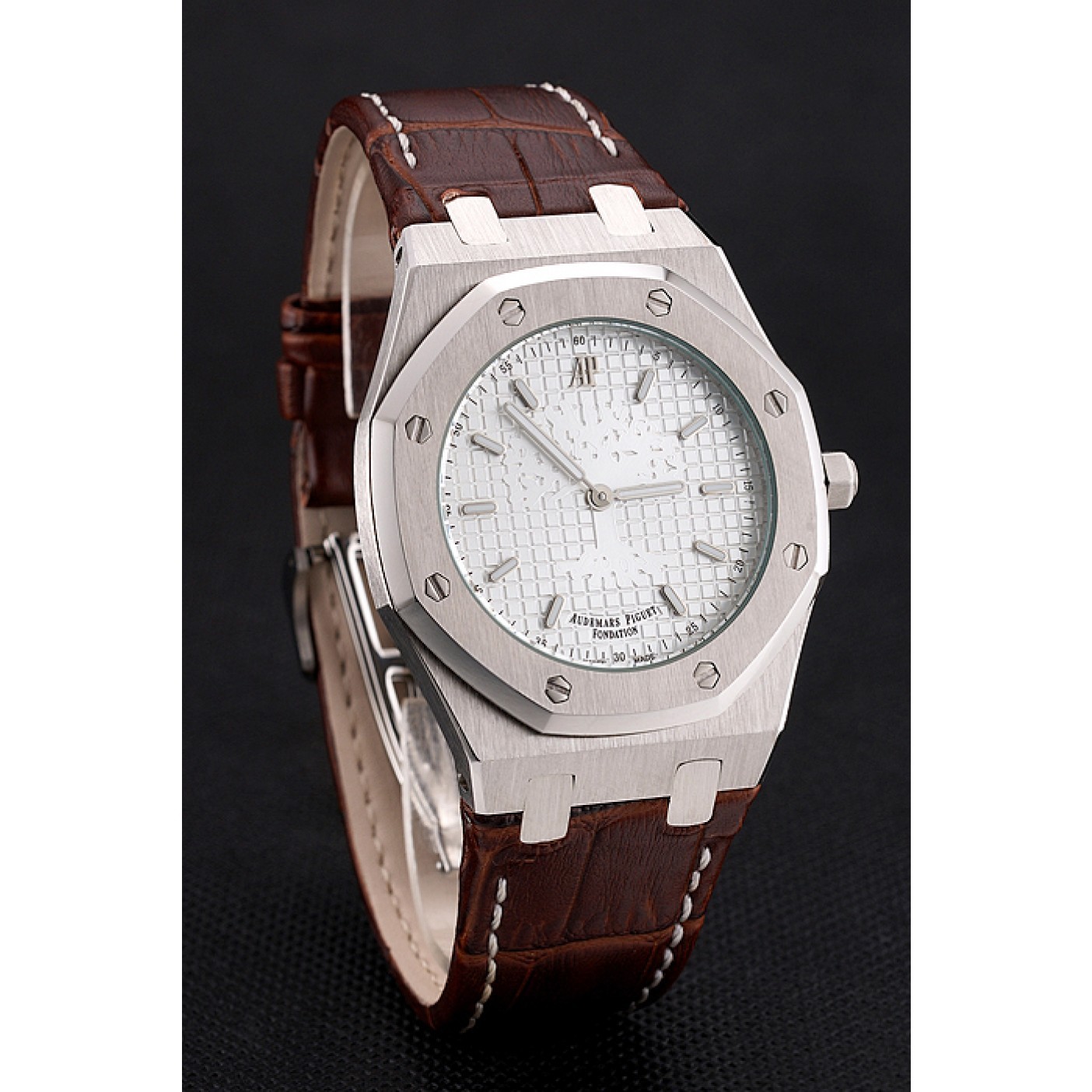 Audemars Piguet Royal Oak Fondation White Dial Stainless Steel Case Brown Leather Strap