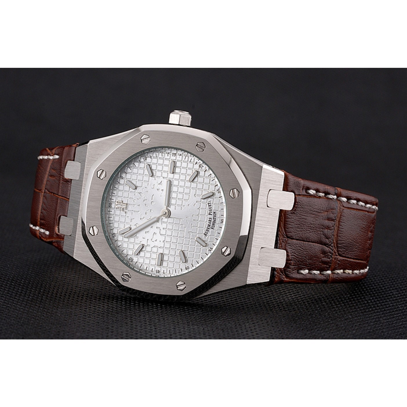 Audemars Piguet Royal Oak Fondation White Dial Stainless Steel Case Brown Leather Strap