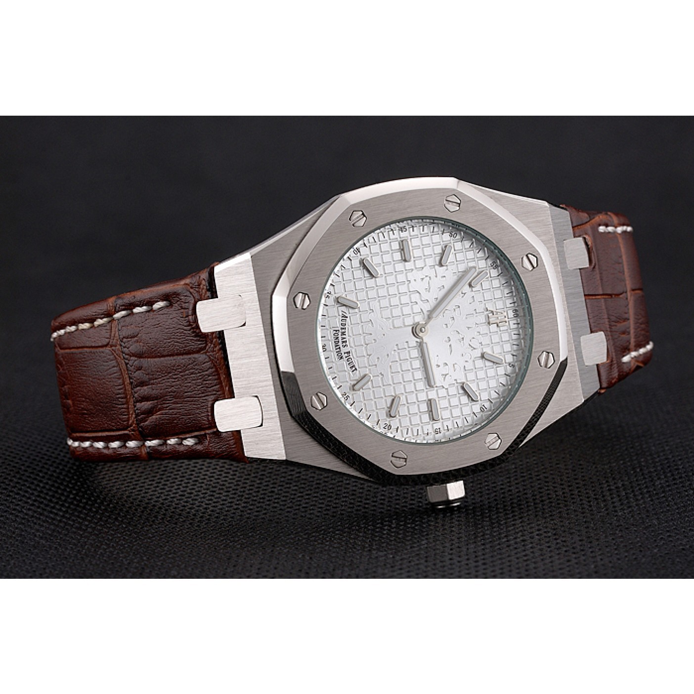 Audemars Piguet Royal Oak Fondation White Dial Stainless Steel Case Brown Leather Strap