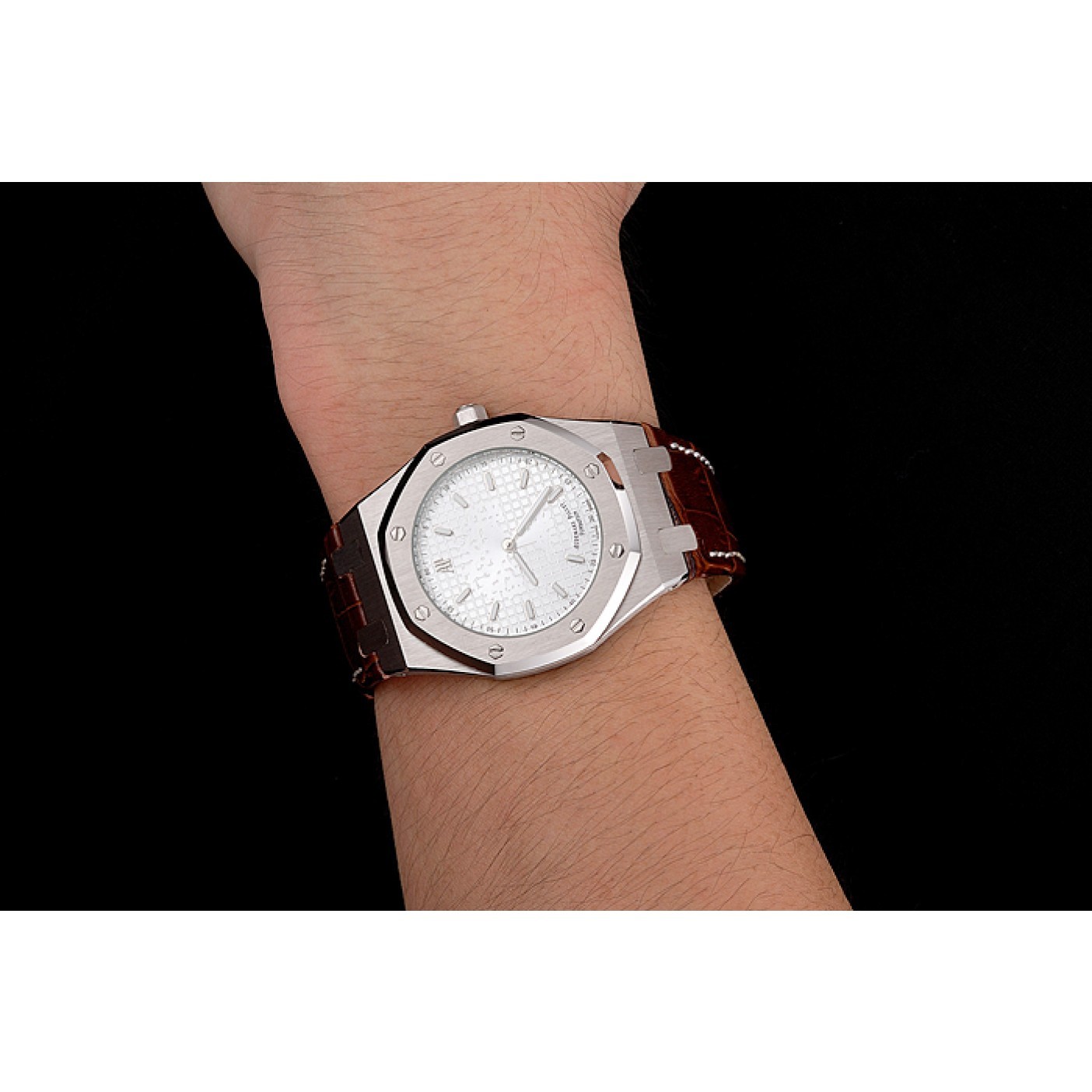 Audemars Piguet Royal Oak Fondation White Dial Stainless Steel Case Brown Leather Strap