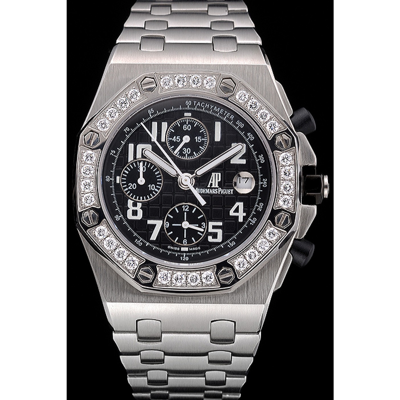 Swiss Audemars Piguet Royal Oak Offshore Black Dial Diamond Bezel Stainless Steel Case And Bracelet 622873