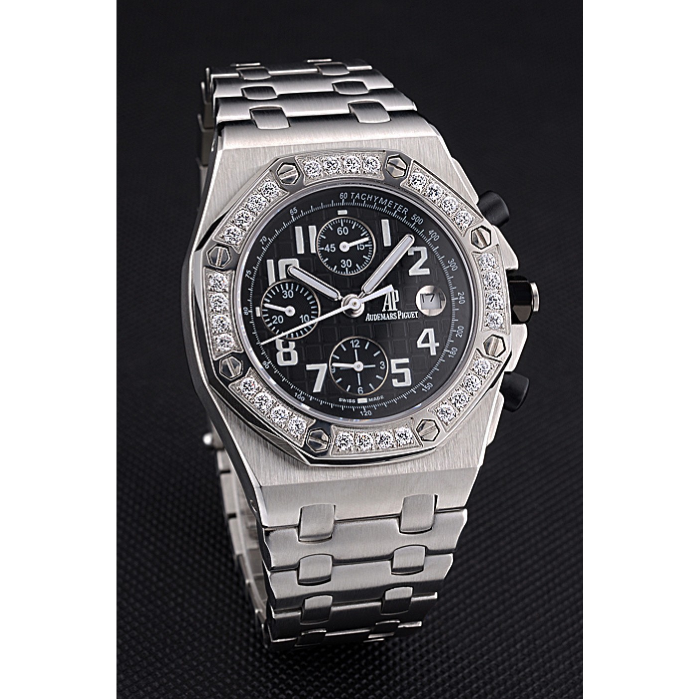 Swiss Audemars Piguet Royal Oak Offshore Black Dial Diamond Bezel Stainless Steel Case And Bracelet 622873