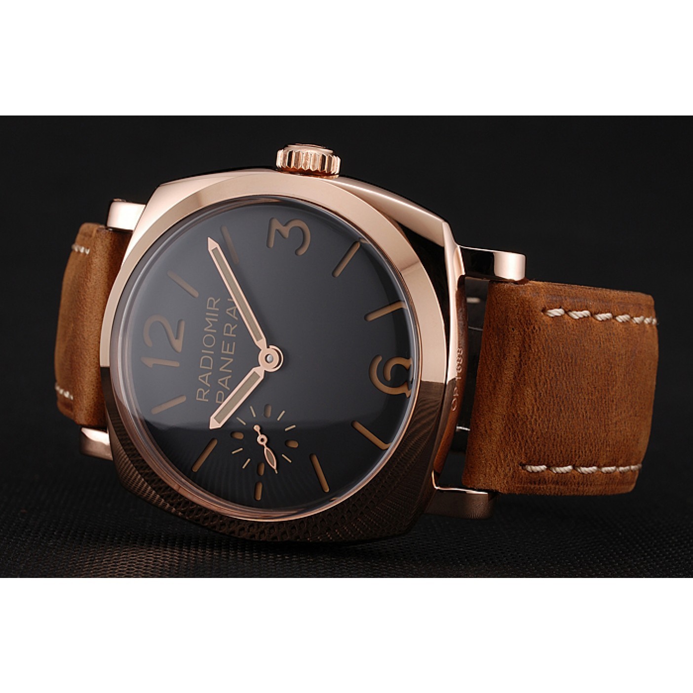 Swiss Panerai Radiomir 1940 Black Dial Rose Gold Case Brown Suede Leather Strap 1453844