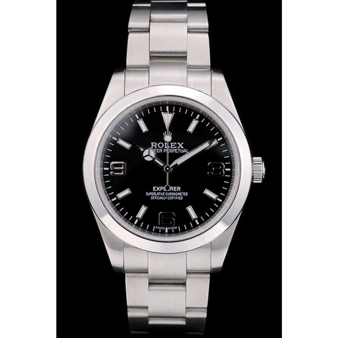 Rolex Swiss Explorer Stainless Steel Bezel Black Dial 42002