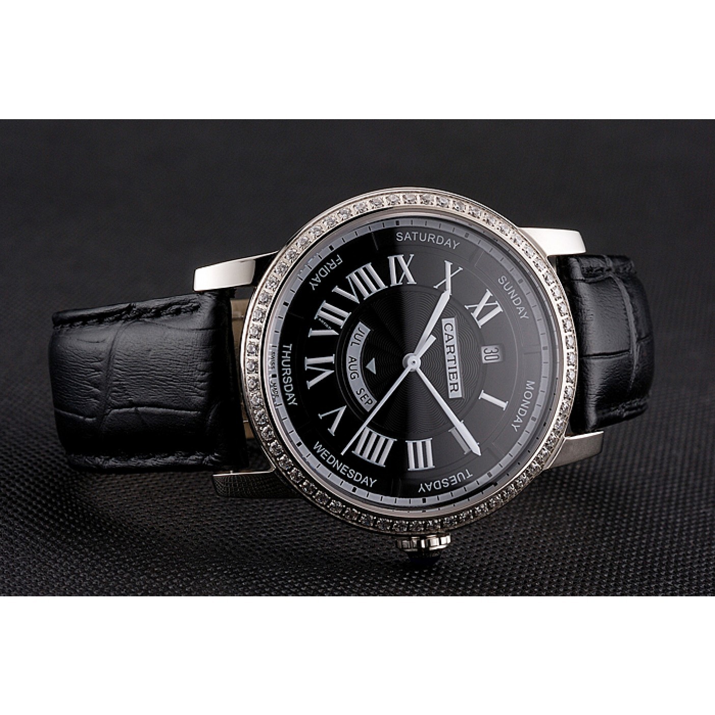 Swiss Cartier Ballon Bleu GMT Silver Dial Stainless Steel Case Black Leather Strap