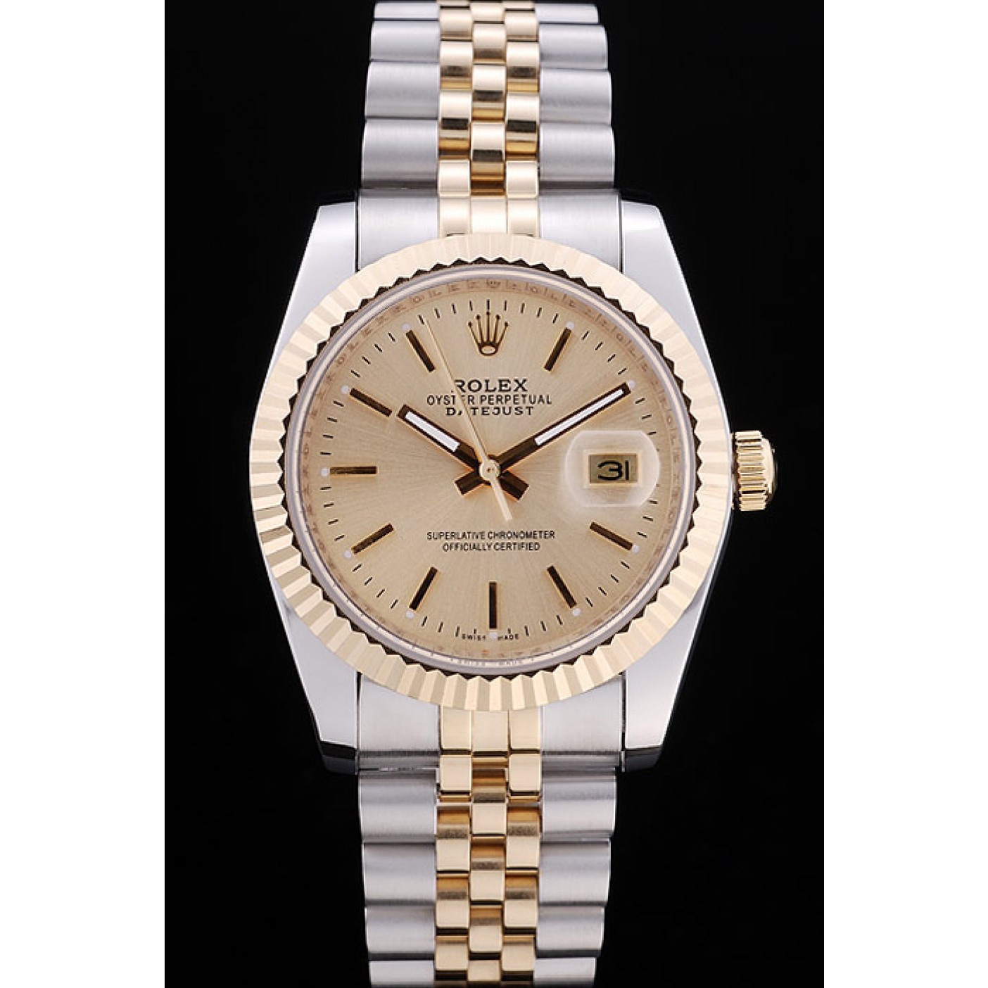 Rolex Datejust Gold Dial Ribbed Bezel 7450