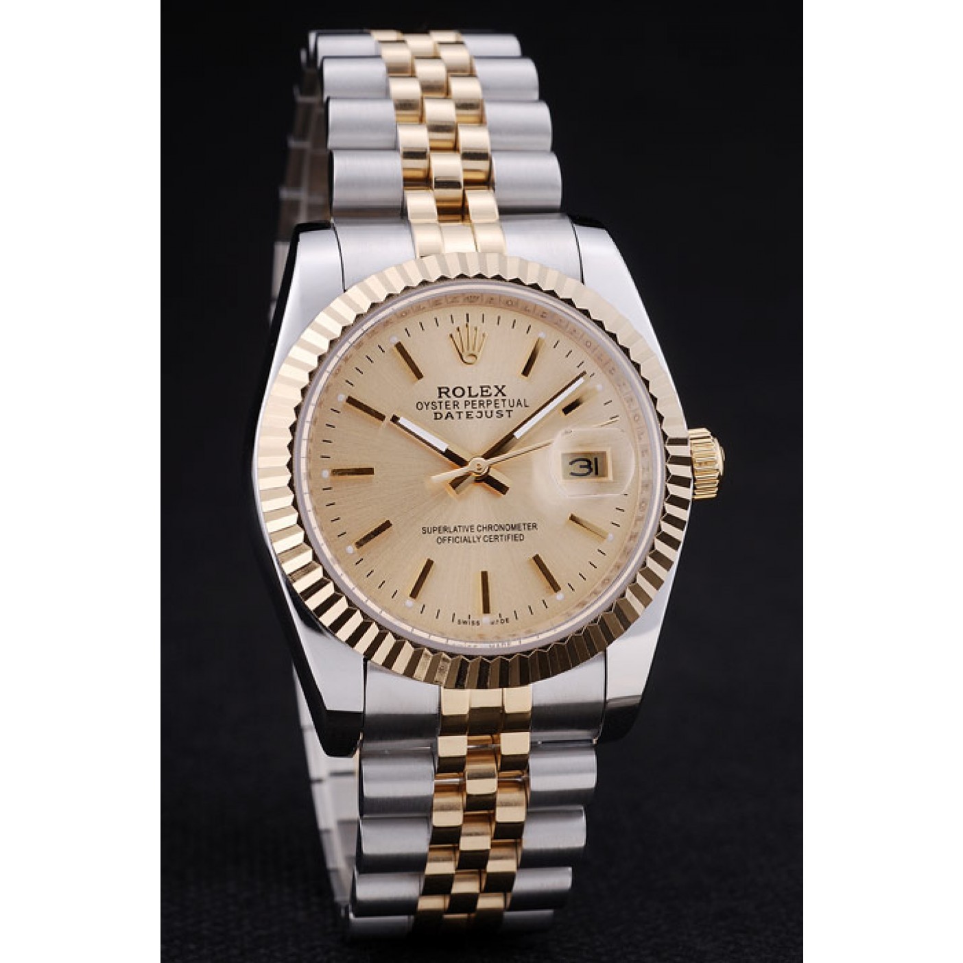 RepTime Watches Rolex Datejust Gold Dial Ribbed Bezel 7450