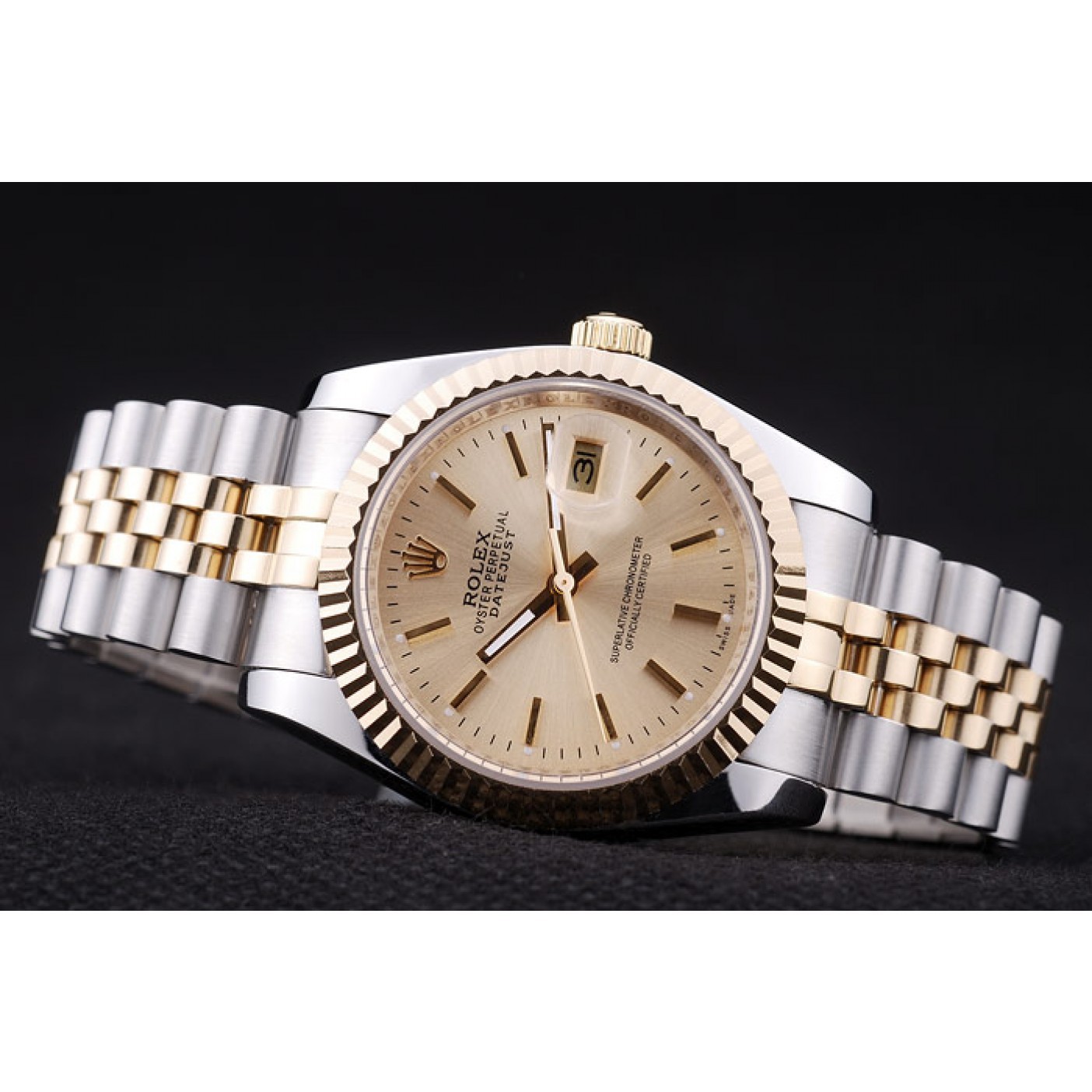 RepTime Watches Rolex Datejust Gold Dial Ribbed Bezel 7450