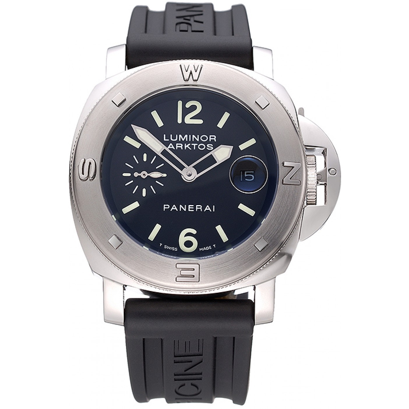 Panerai Luminor Brushed Stainless Steel Case Black Dial Black Rubber Strap 98165