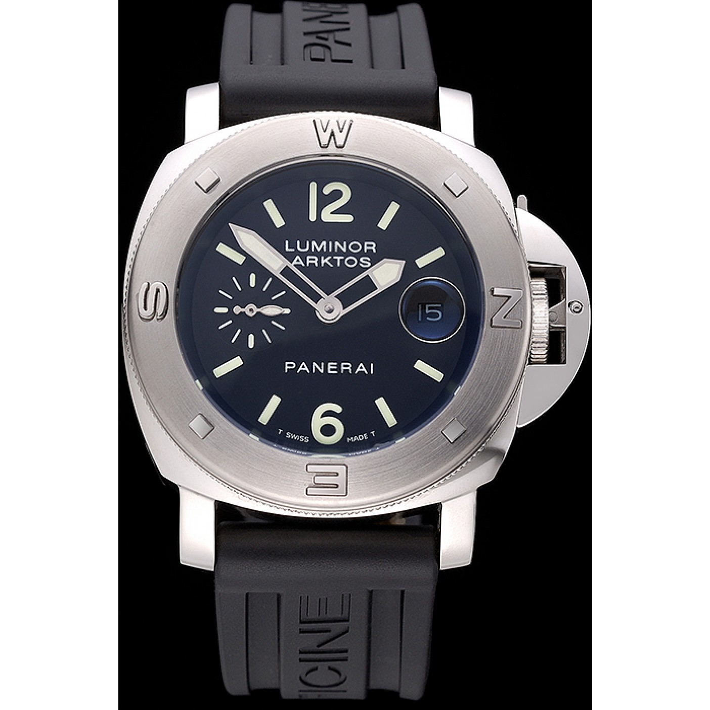 Panerai Luminor Brushed Stainless Steel Case Black Dial Black Rubber Strap 98165