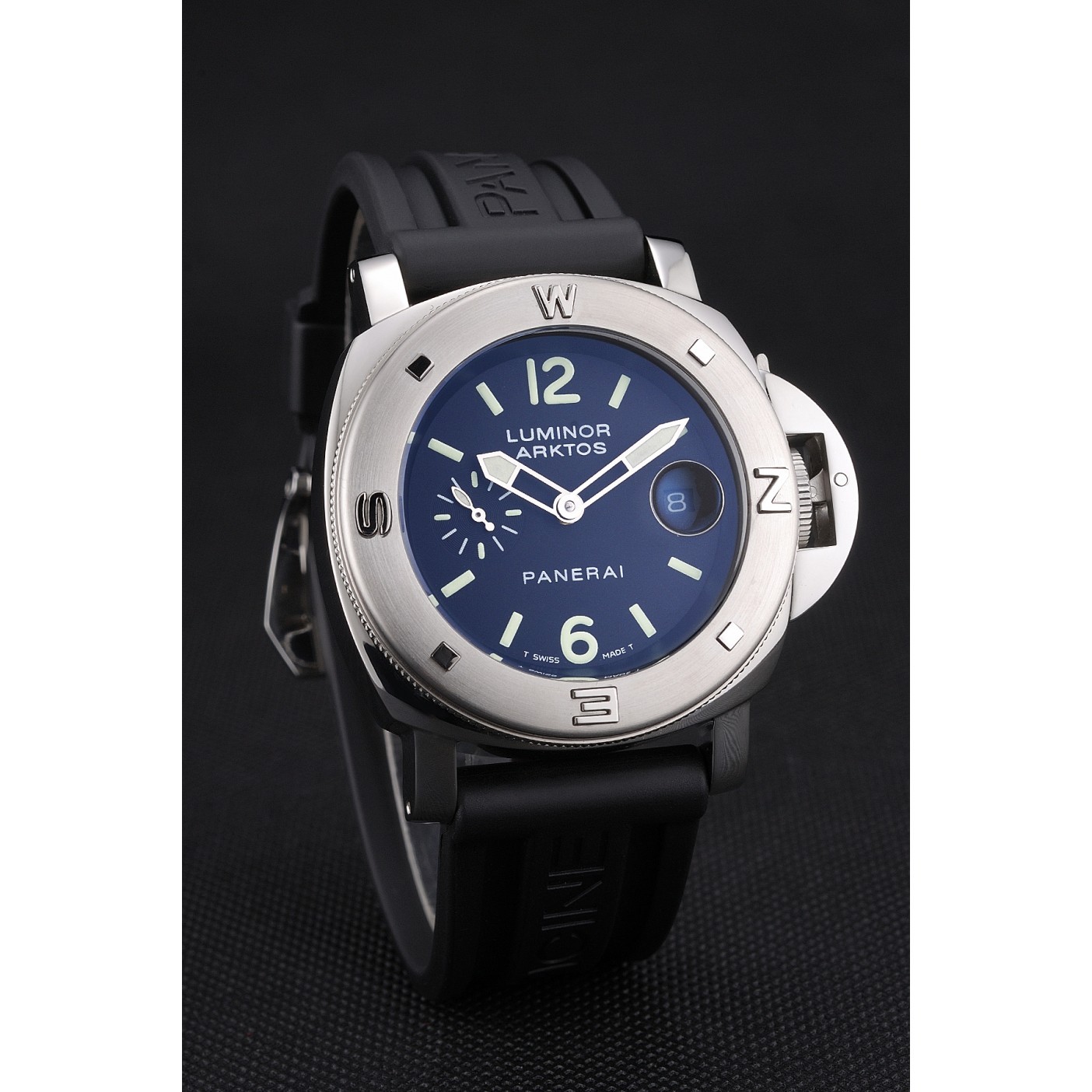 Panerai Luminor Brushed Stainless Steel Case Black Dial Black Rubber Strap 98165