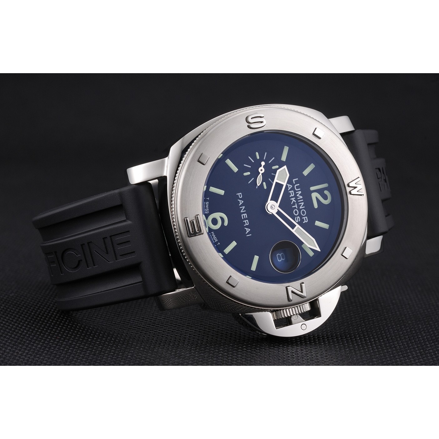 Panerai Luminor Brushed Stainless Steel Case Black Dial Black Rubber Strap 98165