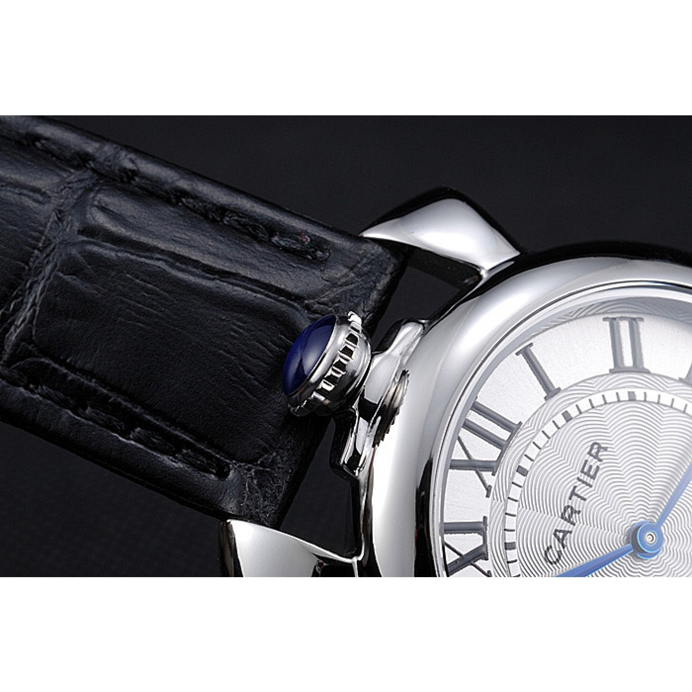 Cartier Rotonde Blue Crown Black Leather Bracelet 621975