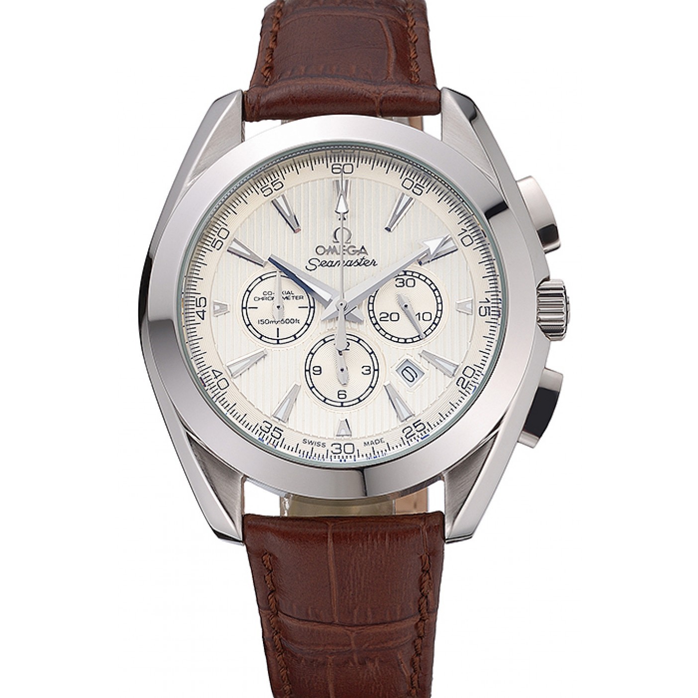 Omega Seamaster Aqua Terra Chronograph Ivory Dial Brown Leather Bracelet 622529