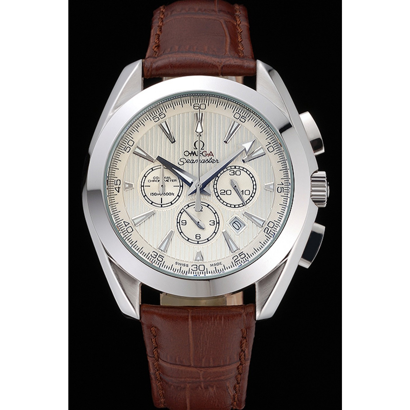 Omega Seamaster Aqua Terra Chronograph Ivory Dial Brown Leather Bracelet 622529