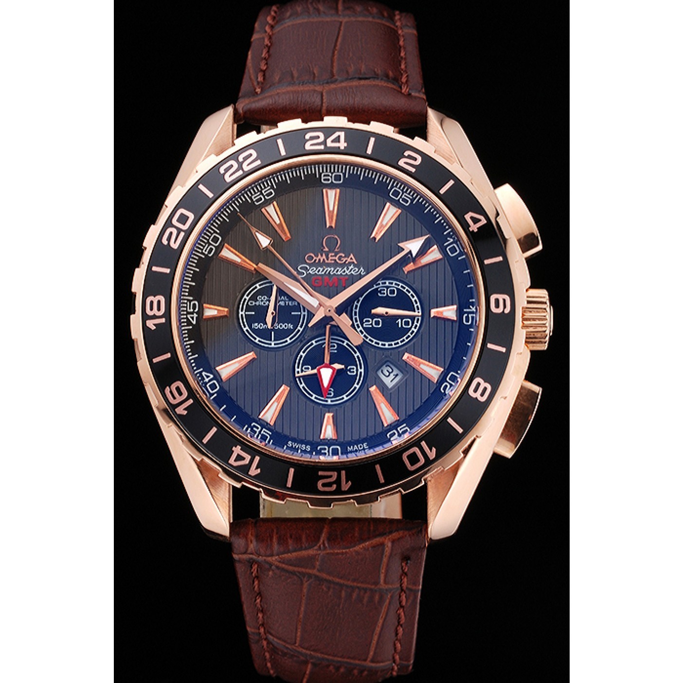 Omega Seamaster Aqua Terra Chrono GMT Teak-Grey Dial Brown Leather Bracelet 622536