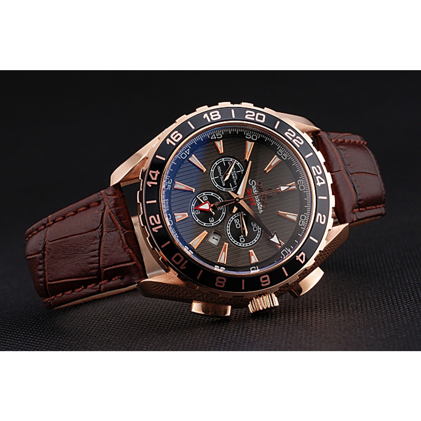 Omega Seamaster Aqua Terra Chrono GMT Teak-Grey Dial Brown Leather Bracelet 622536