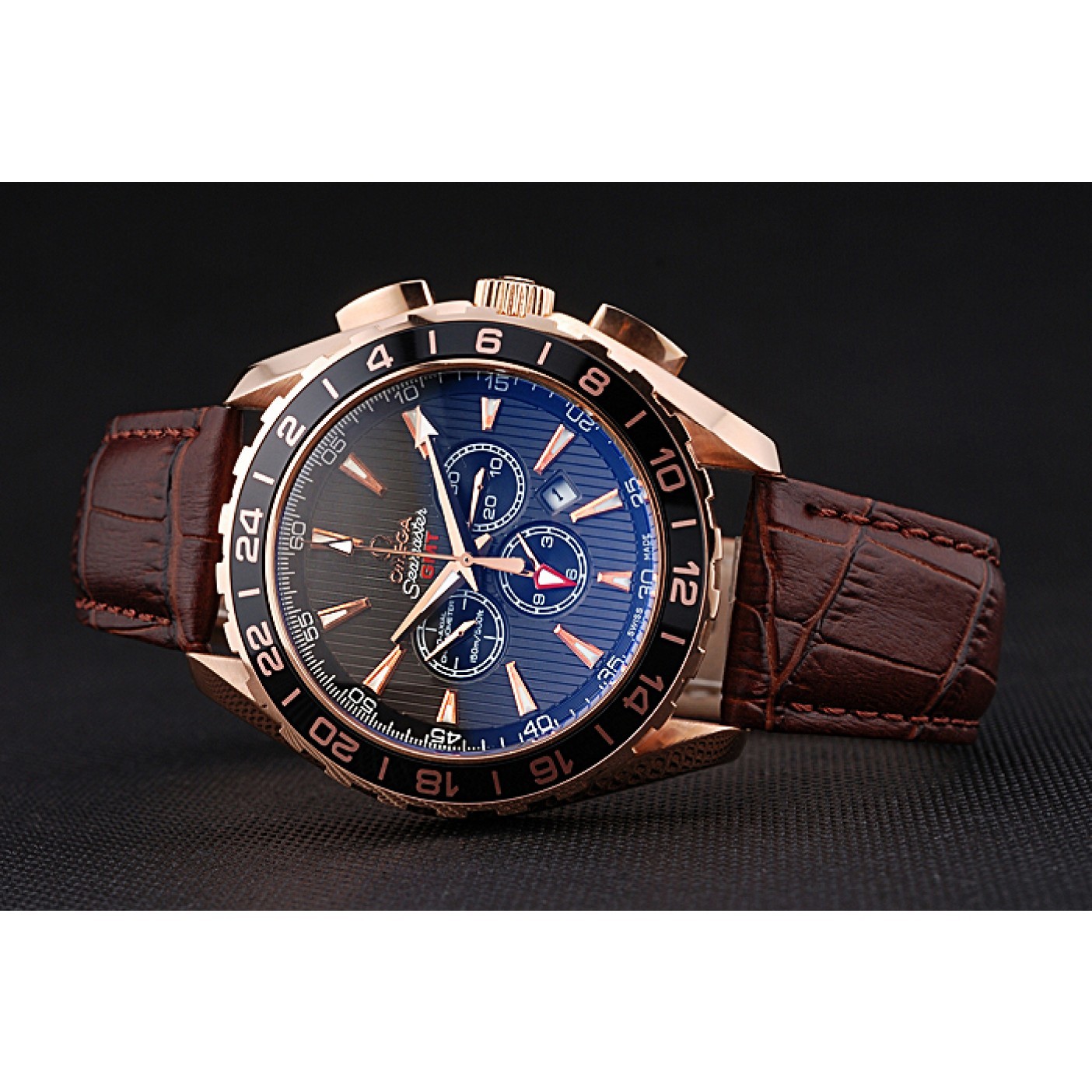 Omega Seamaster Aqua Terra Chrono GMT Teak-Grey Dial Brown Leather Bracelet 622536