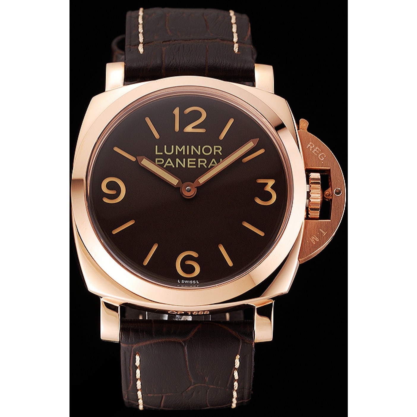 Swiss Panerai Luminor Brown Dial Rose Gold Case Brown Leather Strap 1453841