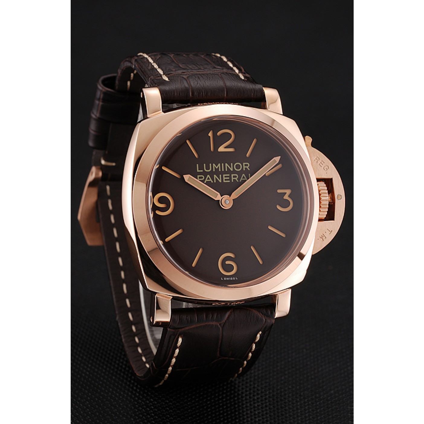 Swiss Panerai Luminor Brown Dial Rose Gold Case Brown Leather Strap 1453841