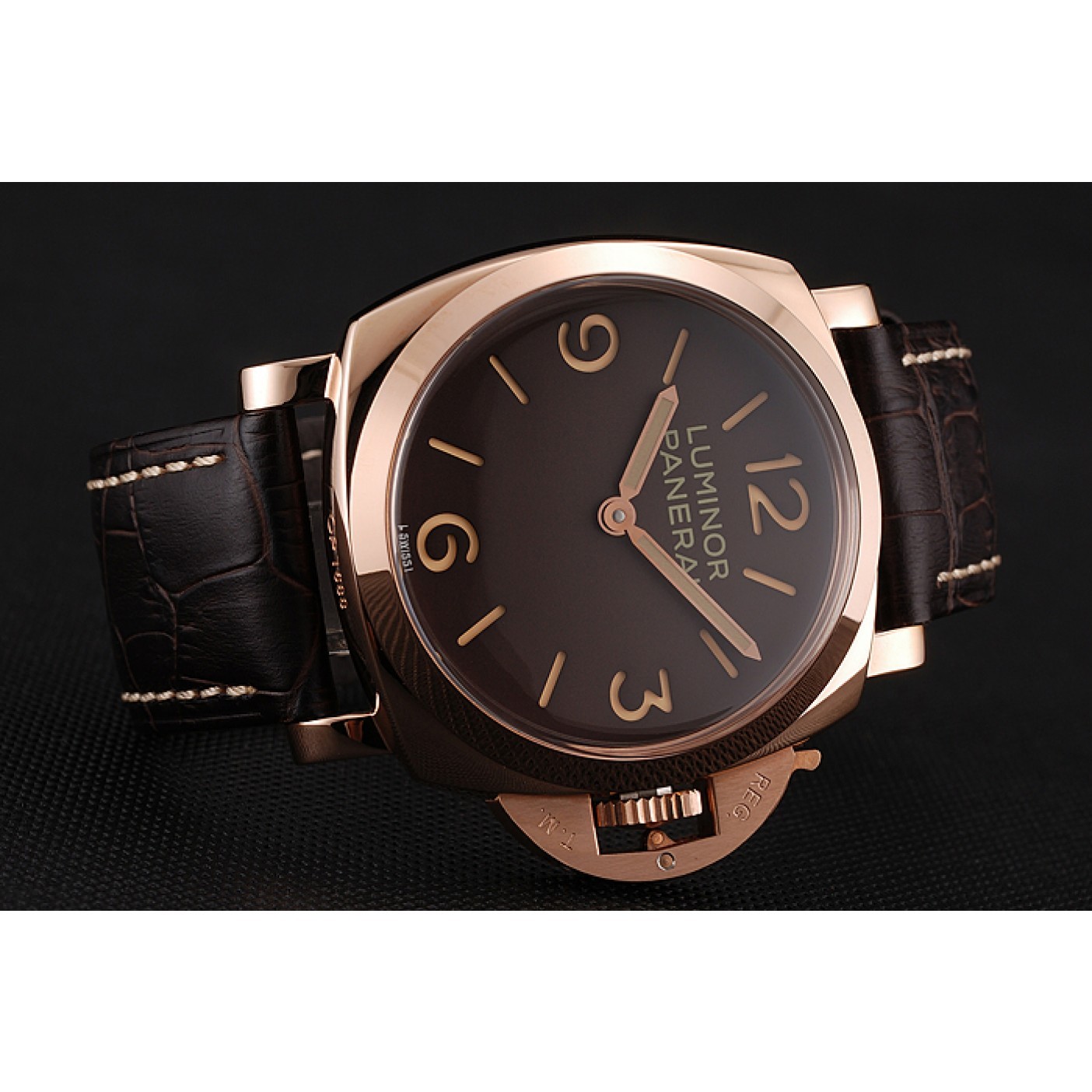 Swiss Panerai Luminor Brown Dial Rose Gold Case Brown Leather Strap 1453841