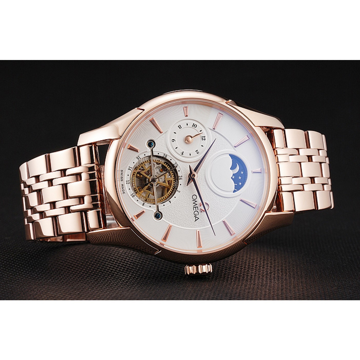 Omega De Ville Moonphase Tourbillon White Dial Rose Gold Case And Bracelet