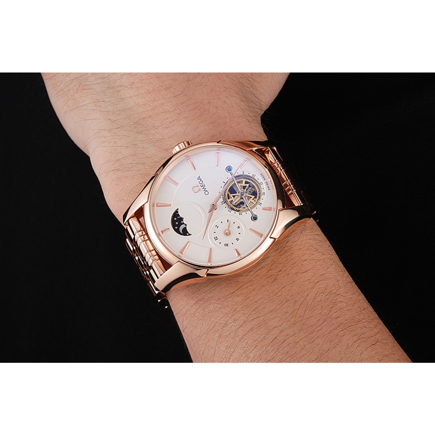 Omega De Ville Moonphase Tourbillon White Dial Rose Gold Case And Bracelet