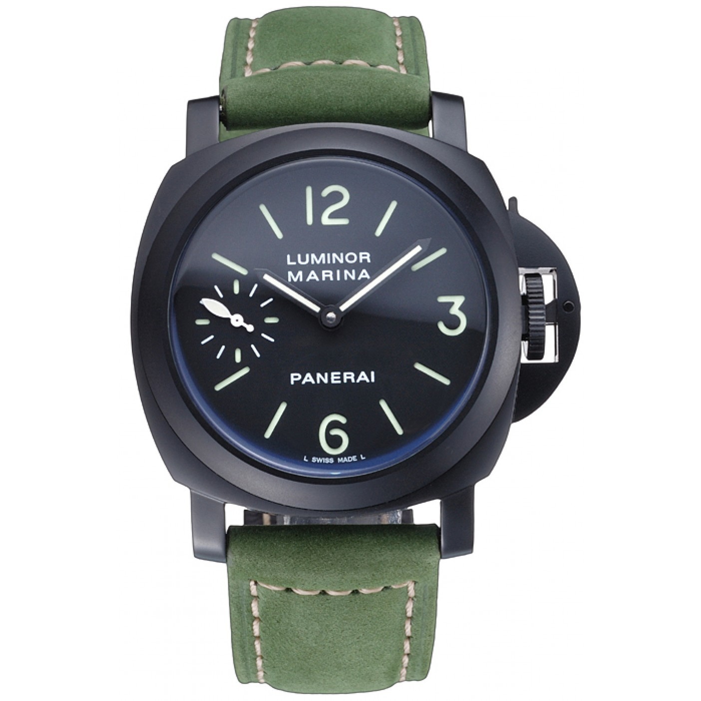 Panerai Luminor Marina Ion Plated Stainless Steel Bezel Green Leather Bracelet 622312