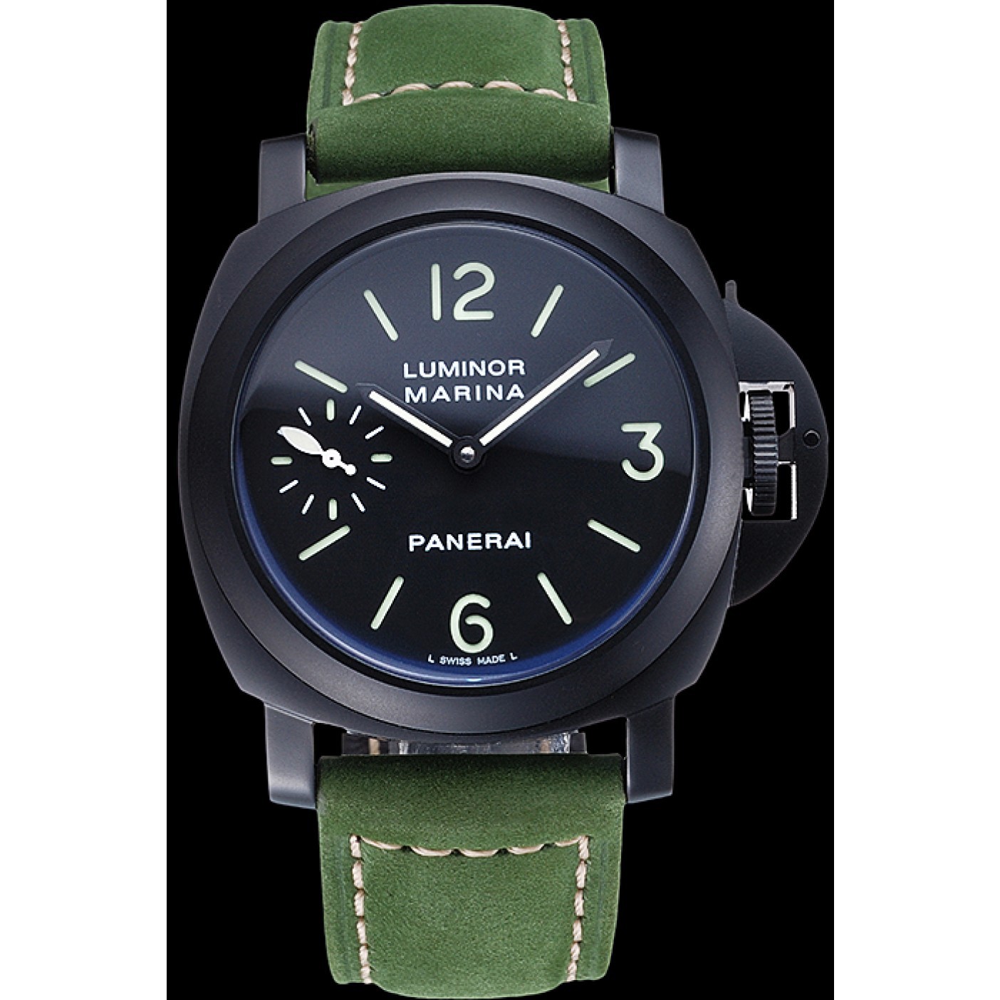 Panerai Luminor Marina Ion Plated Stainless Steel Bezel Green Leather Bracelet 622312