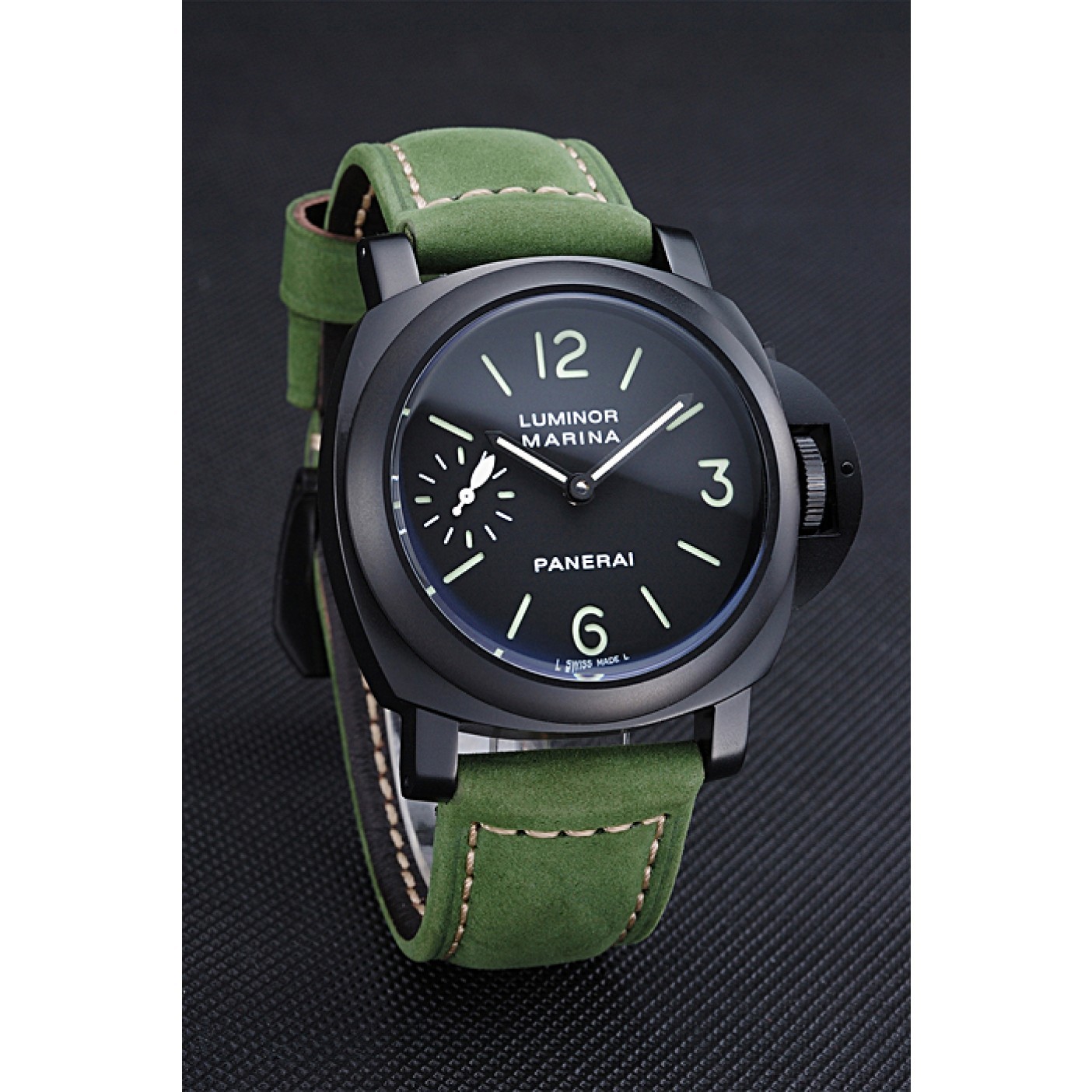 Panerai Luminor Marina Ion Plated Stainless Steel Bezel Green Leather Bracelet 622312