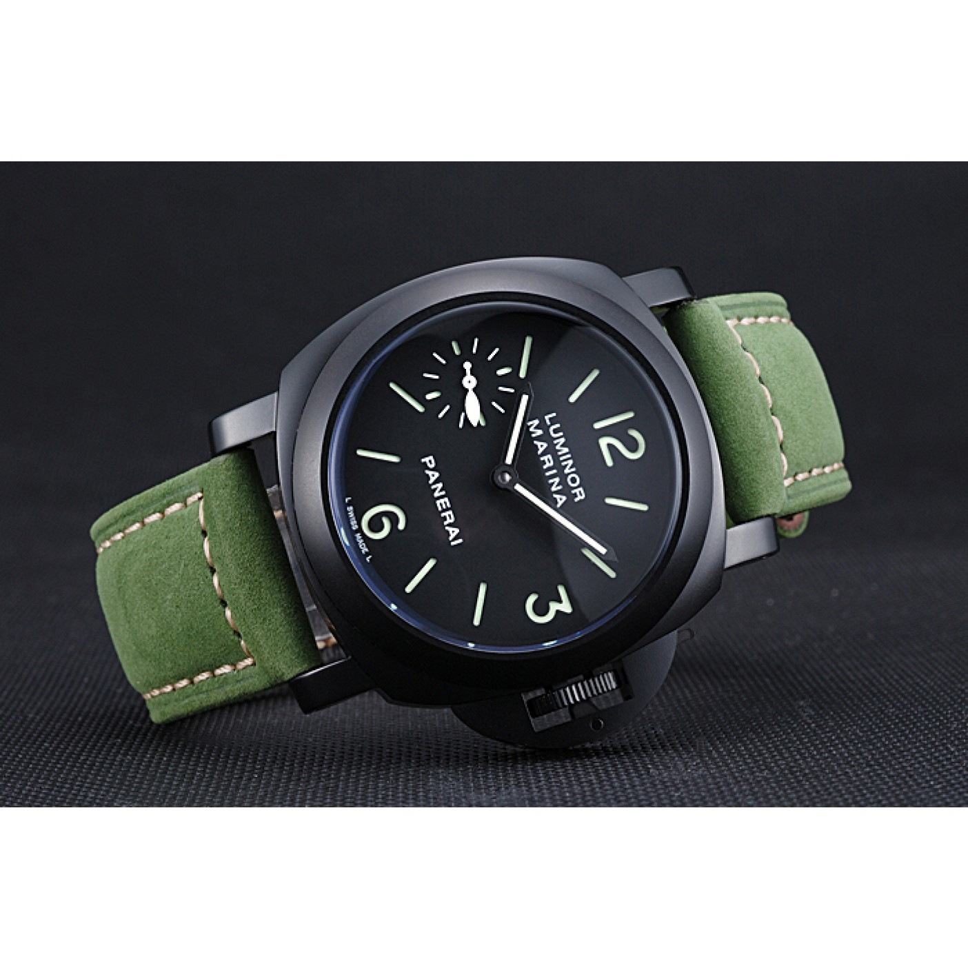 Panerai Luminor Marina Ion Plated Stainless Steel Bezel Green Leather Bracelet 622312