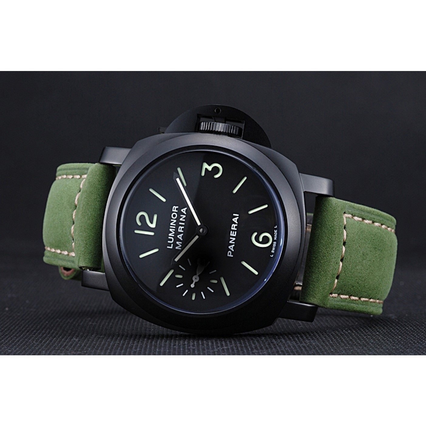 Panerai Luminor Marina Ion Plated Stainless Steel Bezel Green Leather Bracelet 622312