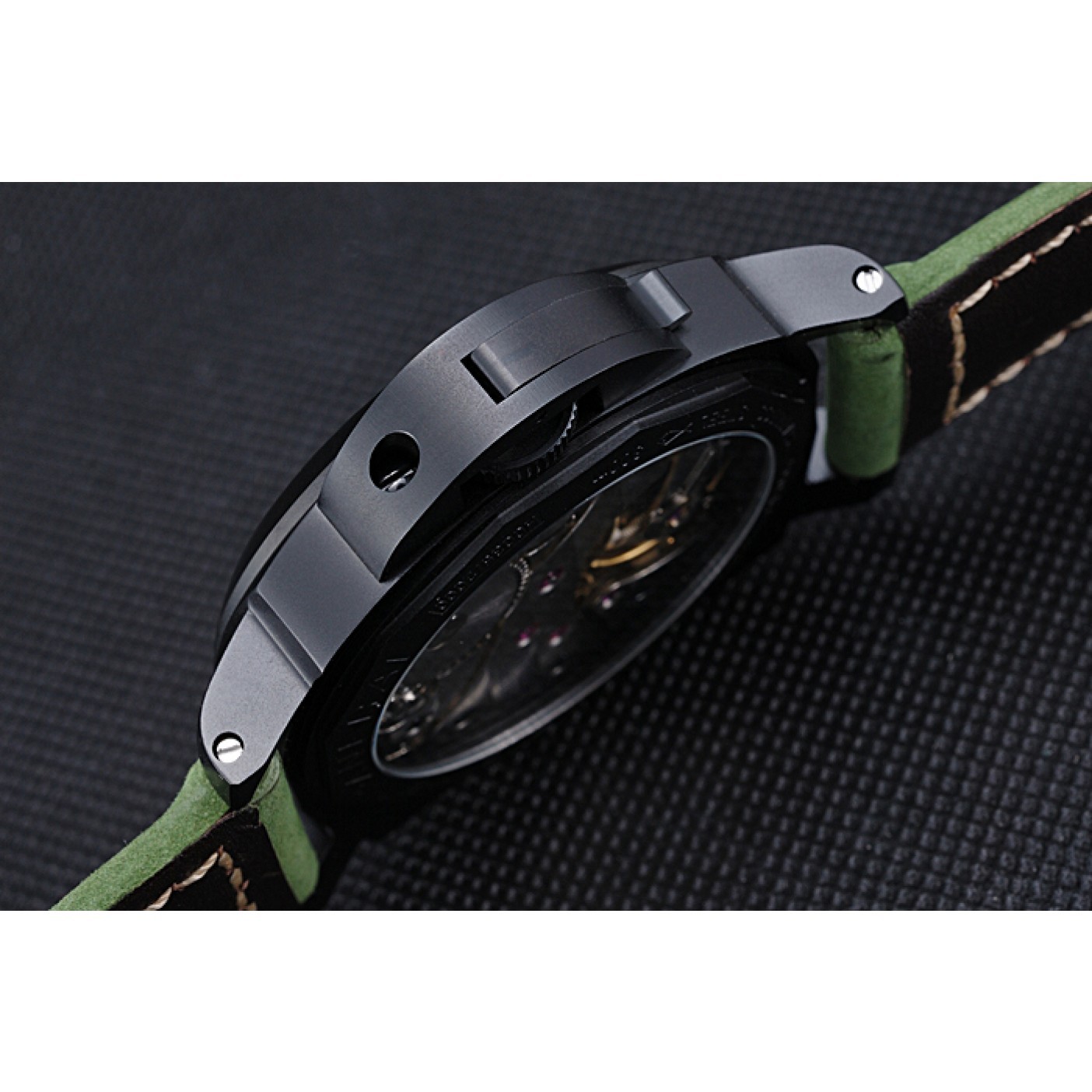 Panerai Luminor Marina Ion Plated Stainless Steel Bezel Green Leather Bracelet 622312