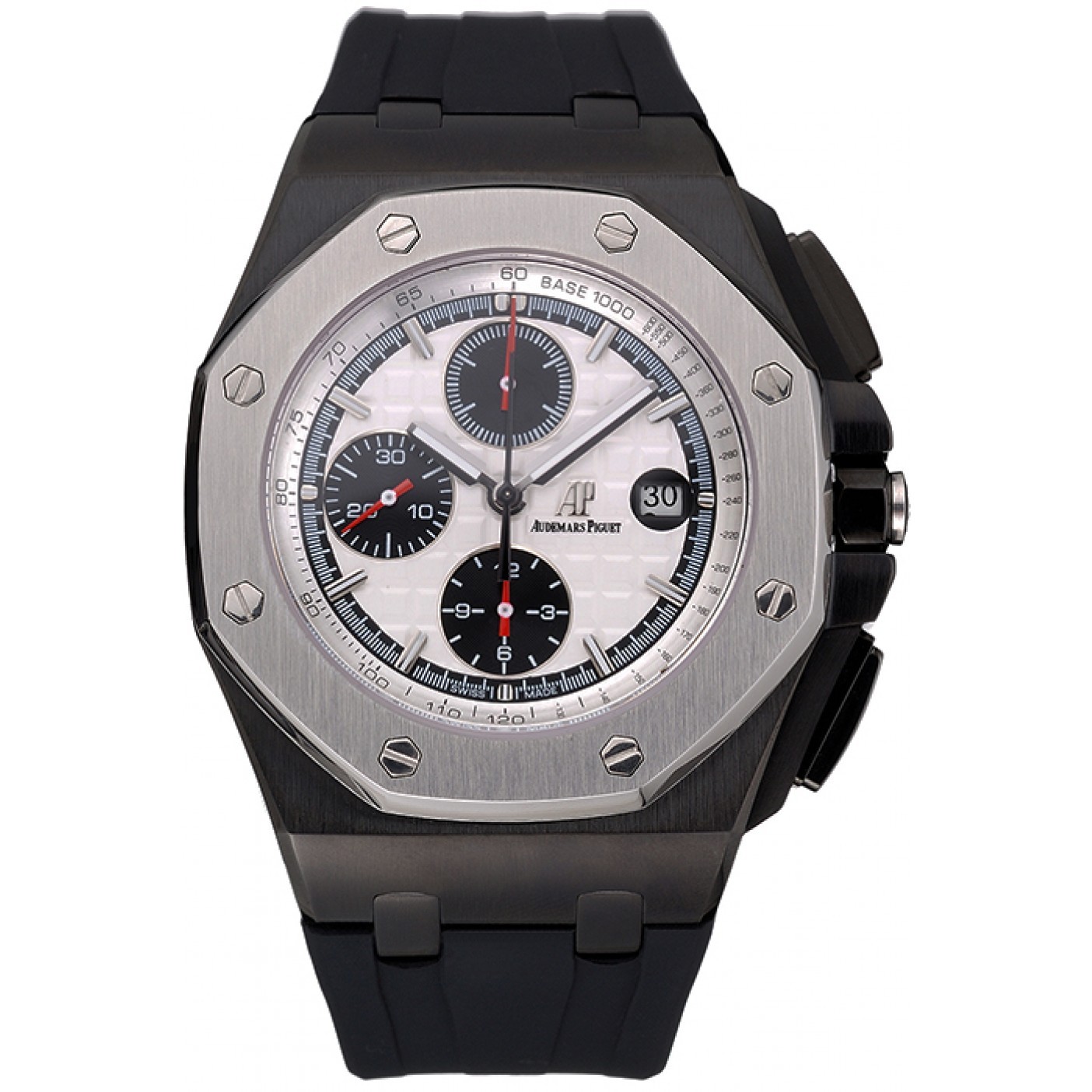 Swiss Audemars Piguet Royal Oak Offshore Chronograph White Dial Black Steel Case Black Rubber Strap 622862