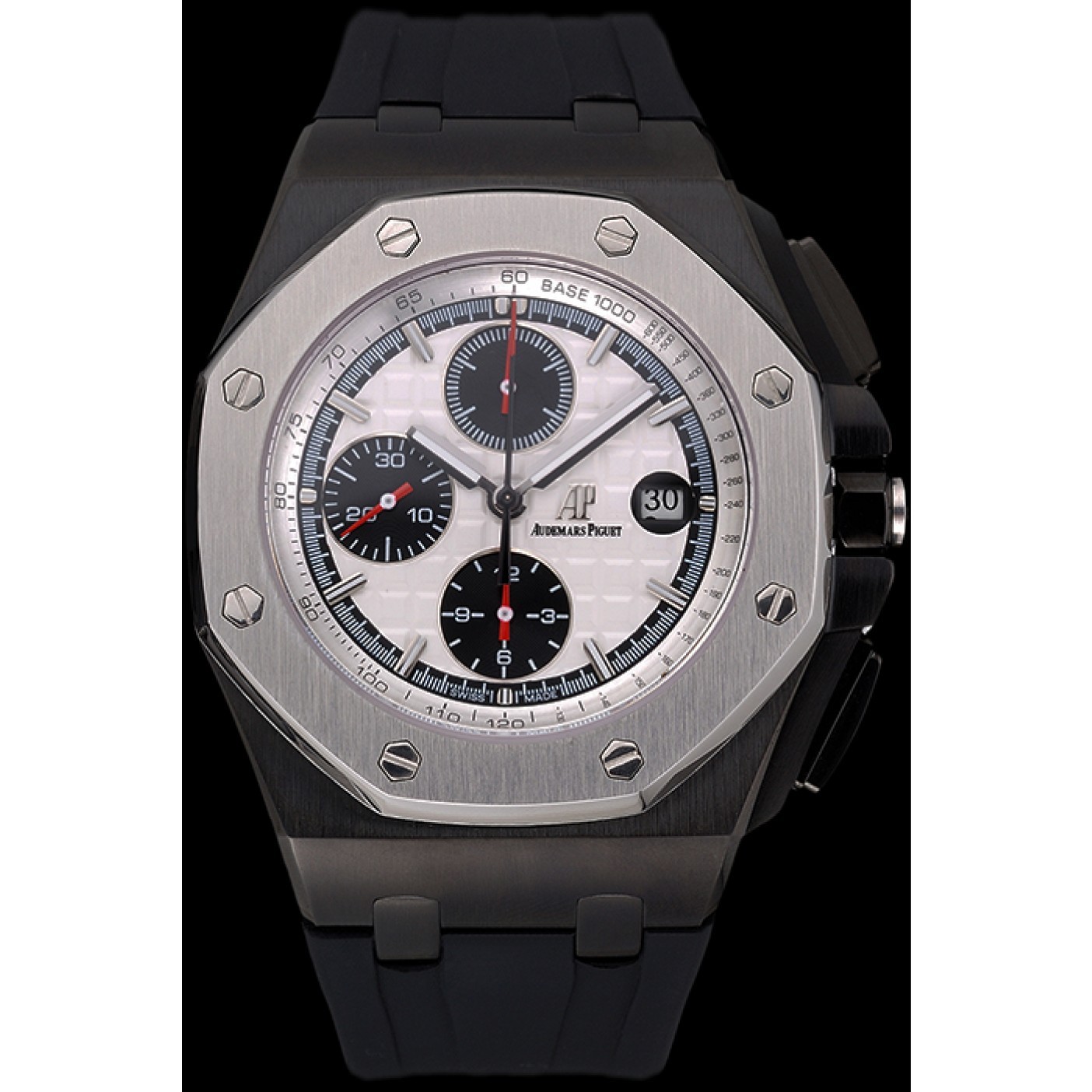 Swiss Audemars Piguet Royal Oak Offshore Chronograph White Dial Black Steel Case Black Rubber Strap 622862