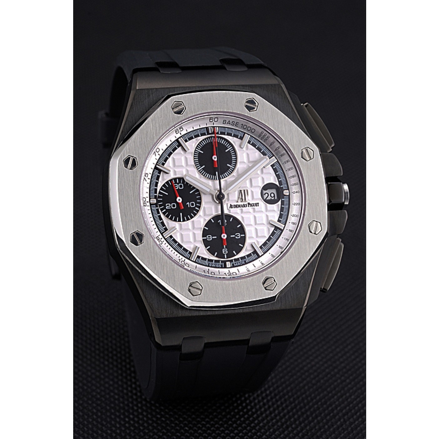 Swiss Audemars Piguet Royal Oak Offshore Chronograph White Dial Black Steel Case Black Rubber Strap 622862