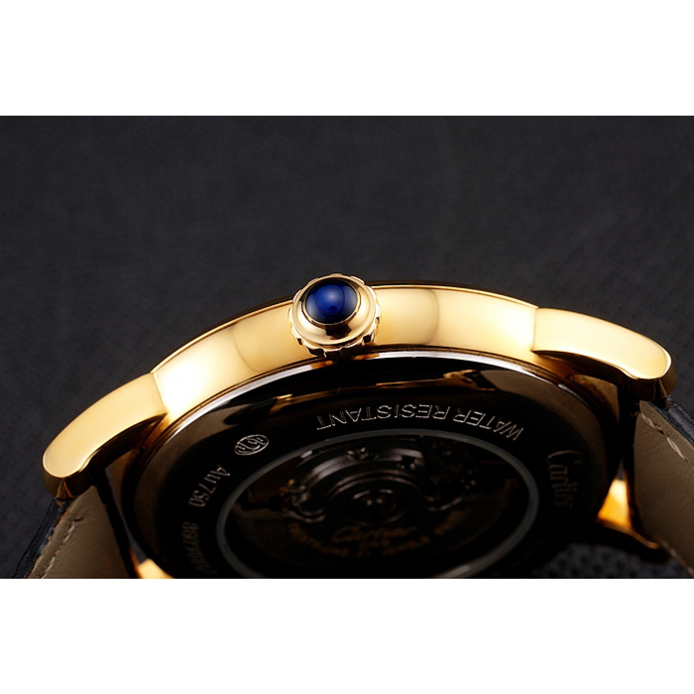 Swiss Cartier Rotonde Annual Calendar Black Dial Gold Case Black Leather Strap