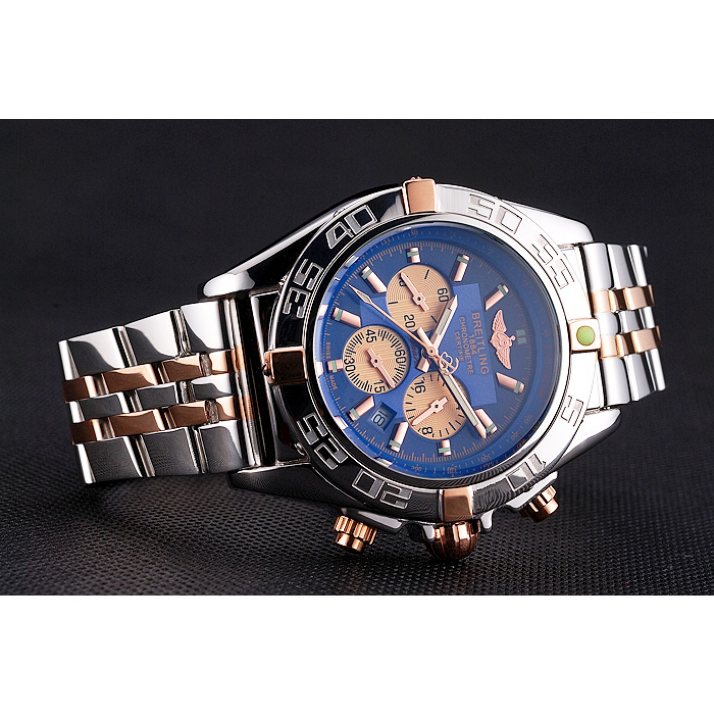 Breitling Chronomat 44 Blue Dial with White Subdials 2 Tone Stainless Steel Bracelet 622510