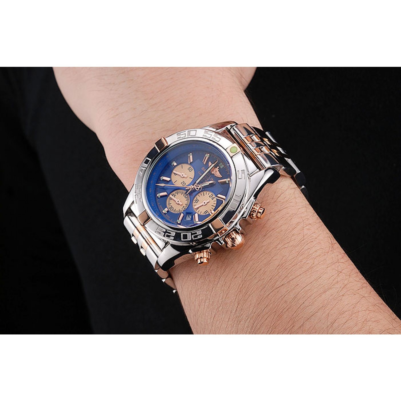 Breitling Chronomat 44 Blue Dial with White Subdials 2 Tone Stainless Steel Bracelet 622510