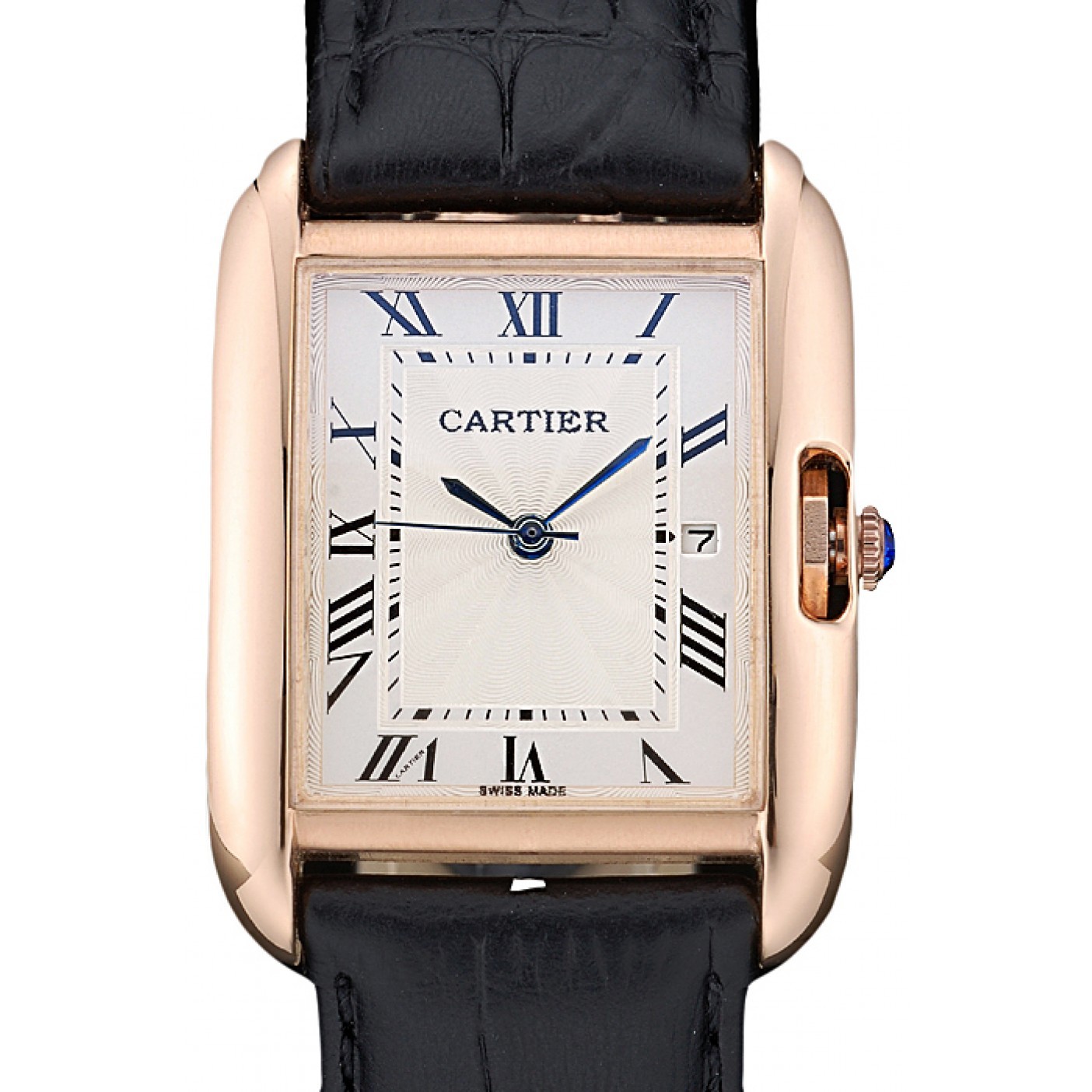 Cartier Tank Anglaise 30mm White Dial Gold Case Black Leather Bracelet