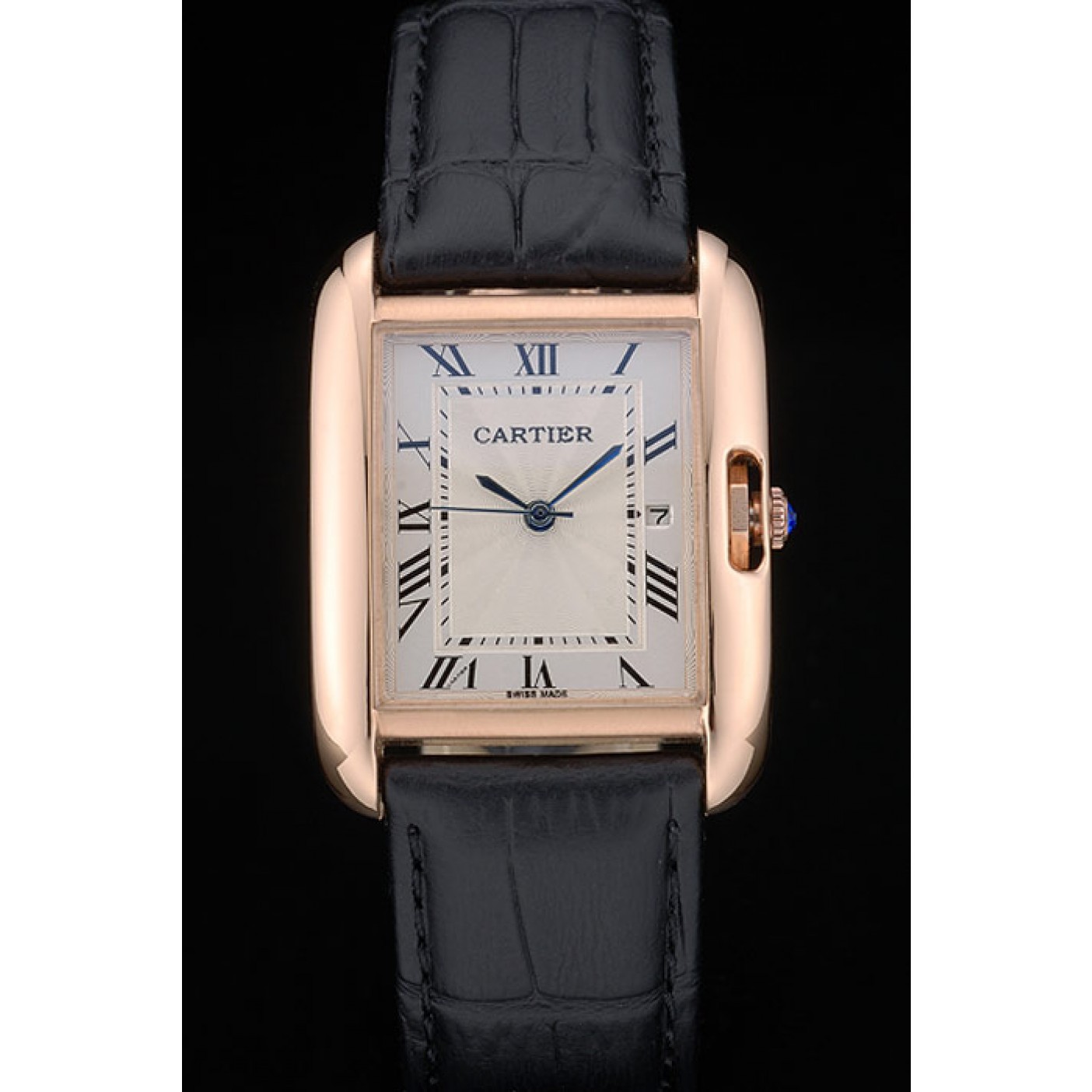 Cartier Tank Anglaise 30mm White Dial Gold Case Black Leather Bracelet