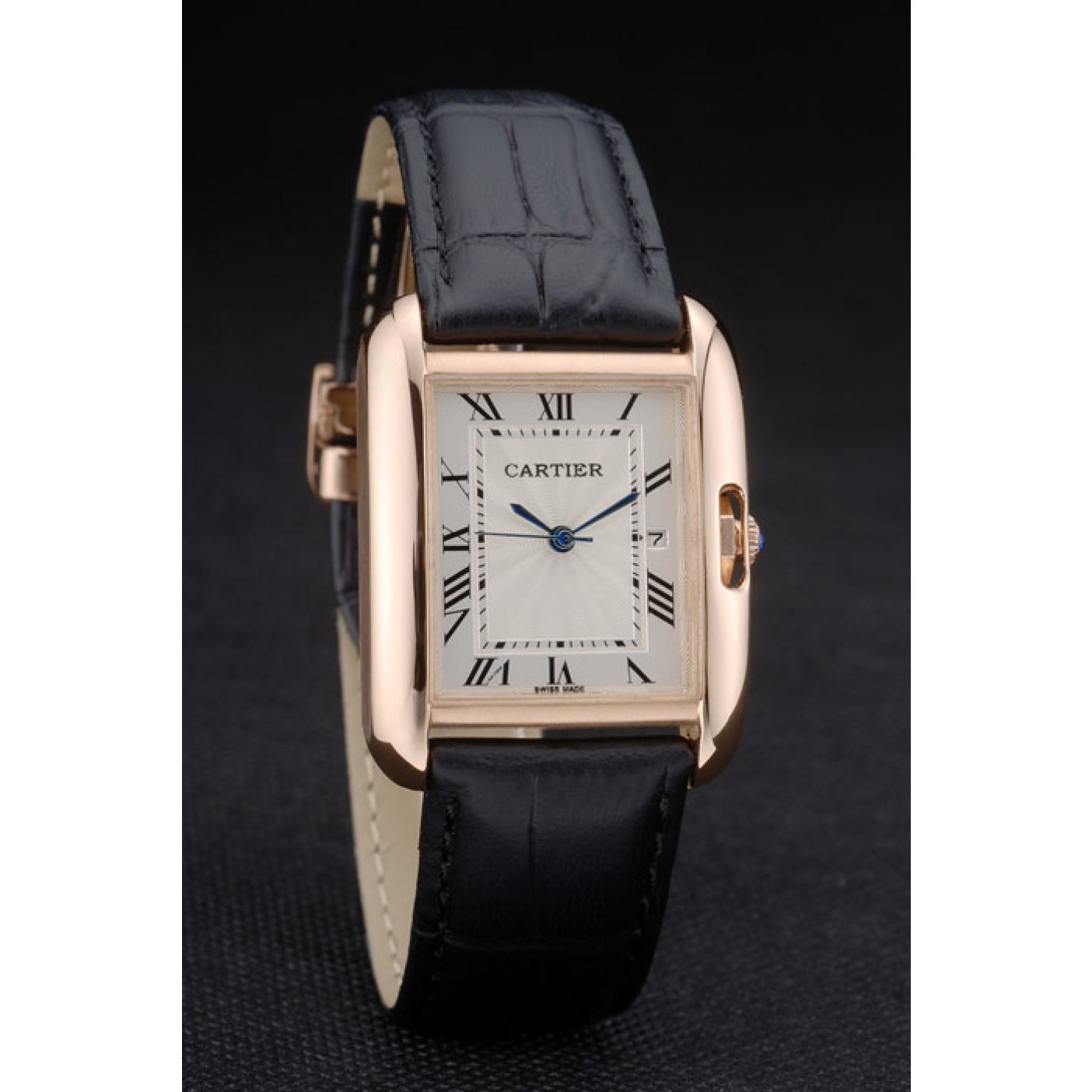 Cartier Tank Anglaise 30mm White Dial Gold Case Black Leather Bracelet